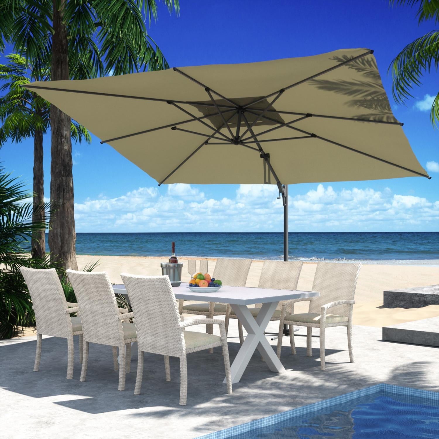 COSIEST 10FT Cream Double Top Cantilever Outdoor Umbrellas, Large Square Windproof Patio Umbrella for Garden, Deck, Pool