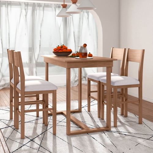 Harper & Bright Designs 5 Piece Dining Table Set Counter Height Dining Set with Classic Elegant Rectangel Table and 4 Padded Chairs for Kitchen Dining Room, Black and Beige