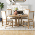 Harper & Bright Designs Farmhouse 5 Piece Kitchen Dining Table Set for 4, Solid Wood Extendable Round Dining Table Set and 4 Upholstered Chairs, Retro Dining Set for Kitchen, Natural Wood Wash