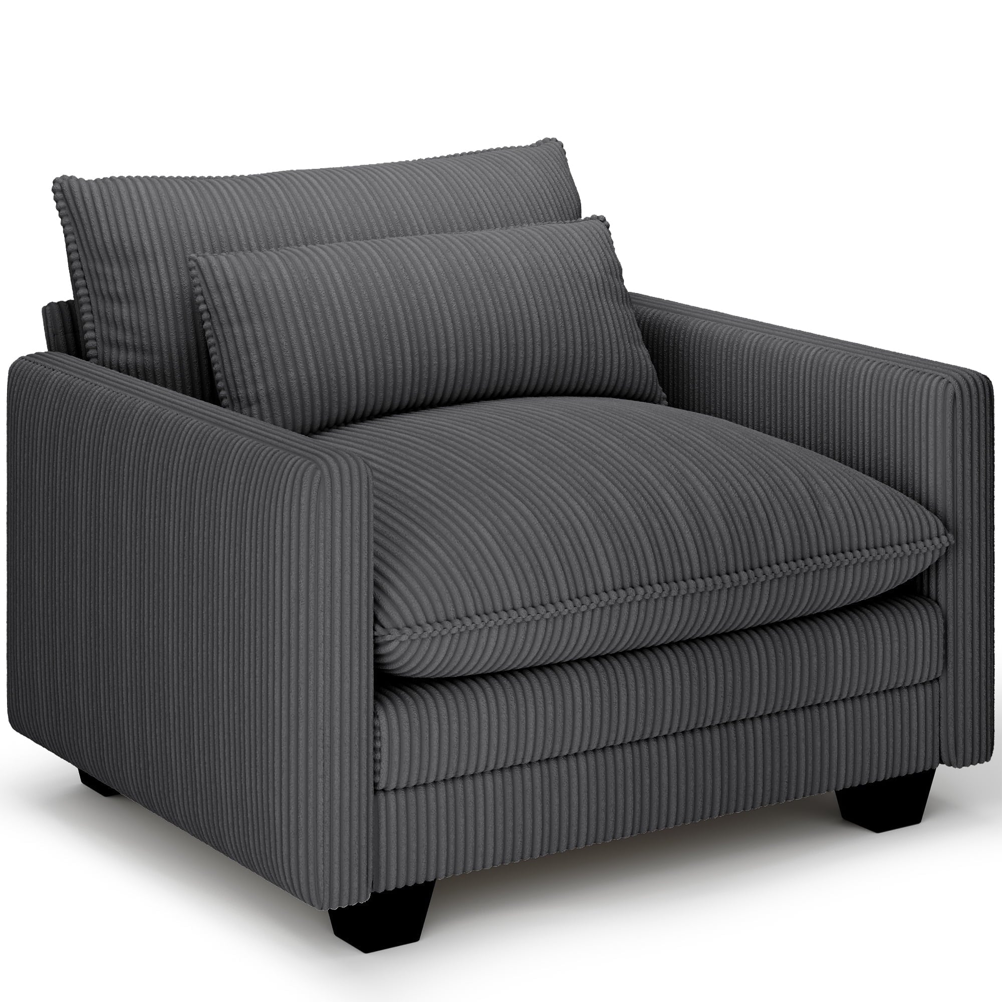 110'' Oversized L Shaped Couch for Living Room, Cloud Couches with Washable Corduroy Cover, Modern 4-Seater Comfy Deep-Seat Sofa with Movable Ottoman and 2 Throw Pillows for Apartment, Gray