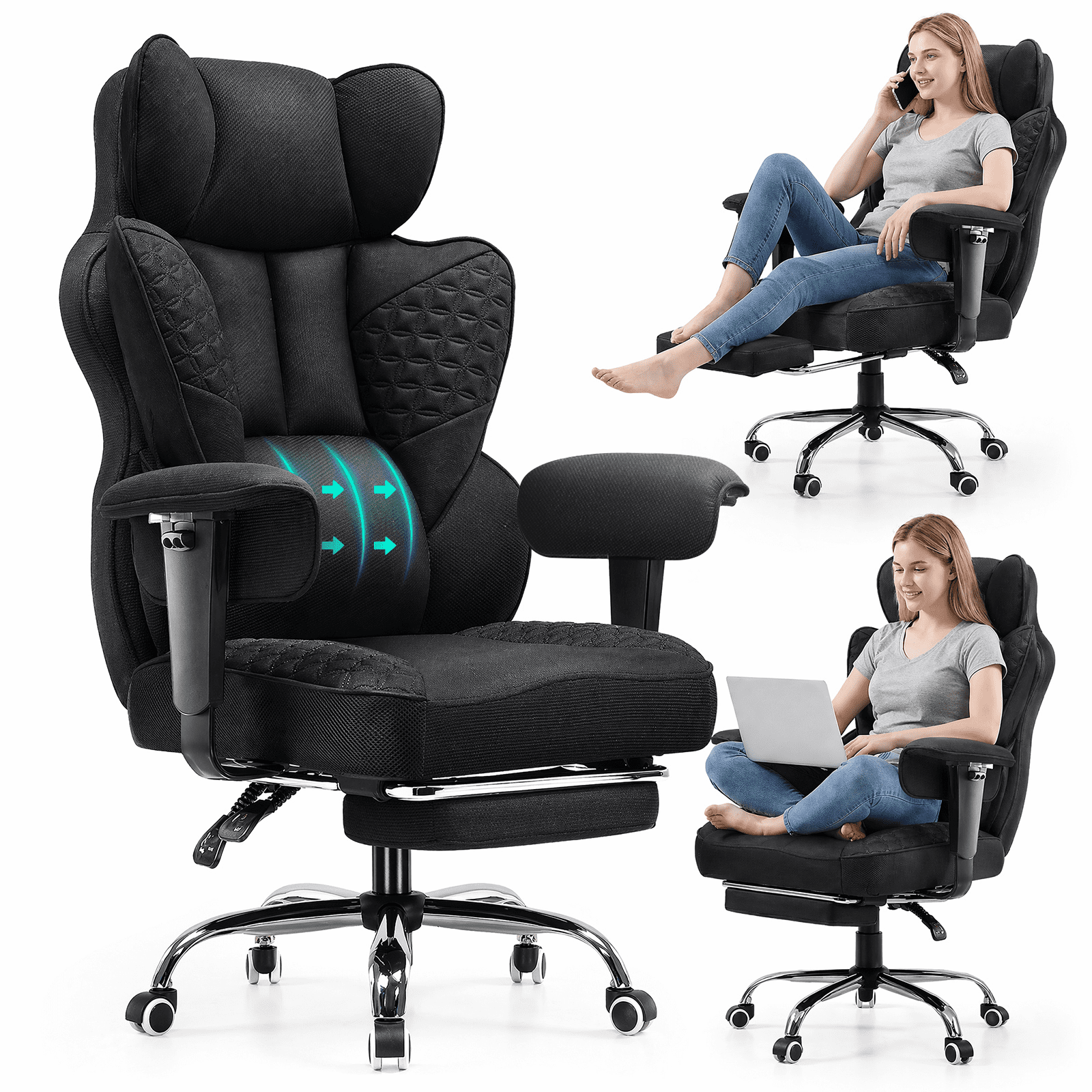 CloudRest Pro 400lbs Executive heavy duty office chair, High Back Ergonomic Computer Desk Chairwith Lumbar Back Support, Black