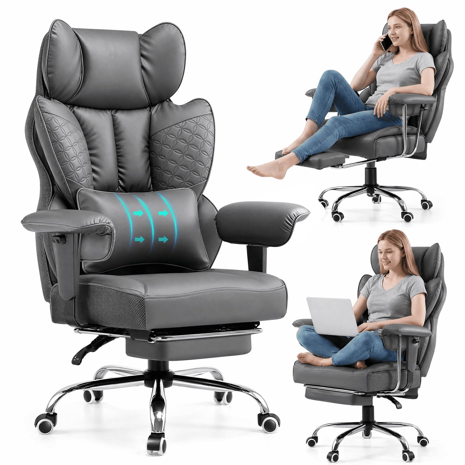 CloudRest Pro 400lbs Executive heavy duty office chair, High Back Ergonomic Computer Desk Chairwith Lumbar Back Support, Black