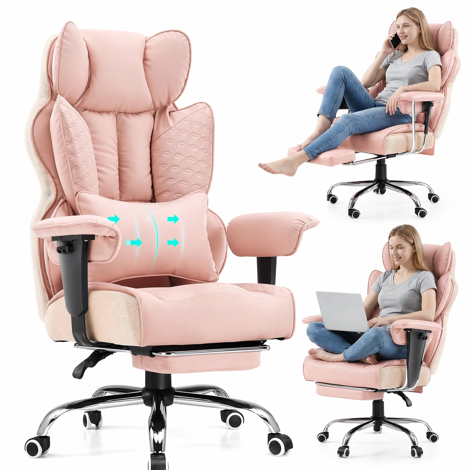CloudRest Pro 400lbs Executive heavy duty office chair, High Back Ergonomic Computer Desk Chairwith Lumbar Back Support, Black