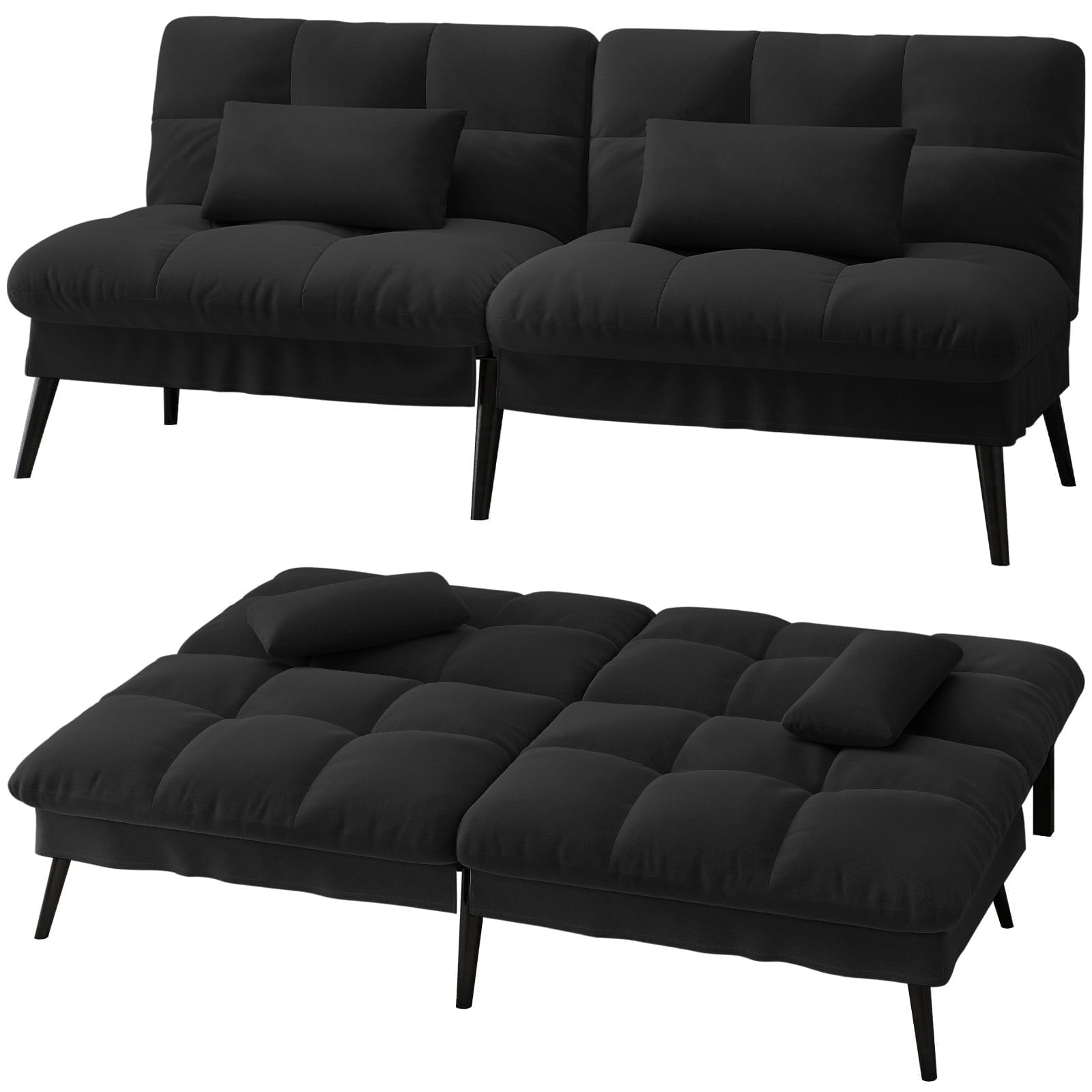 CloudRest Pro 72 Modern Convertible Futon Sofa Bed, Upholstered Futon Couch with 5 Adjustable Backrest Angles,Suitable for Apartment,Living Room,Black