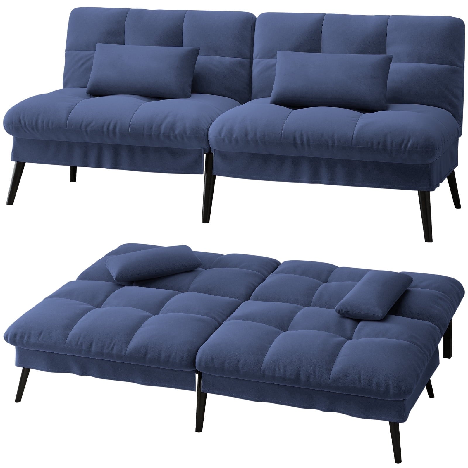 CloudRest Pro 72 Modern Convertible Futon Sofa Bed, Upholstered Futon Couch with 5 Adjustable Backrest Angles,Suitable for Apartment,Living Room,Black