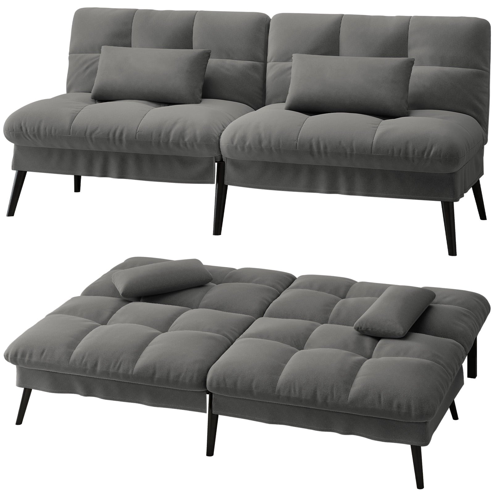 CloudRest Pro 72 Modern Convertible Futon Sofa Bed, Upholstered Futon Couch with 5 Adjustable Backrest Angles,Suitable for Apartment,Living Room,Black