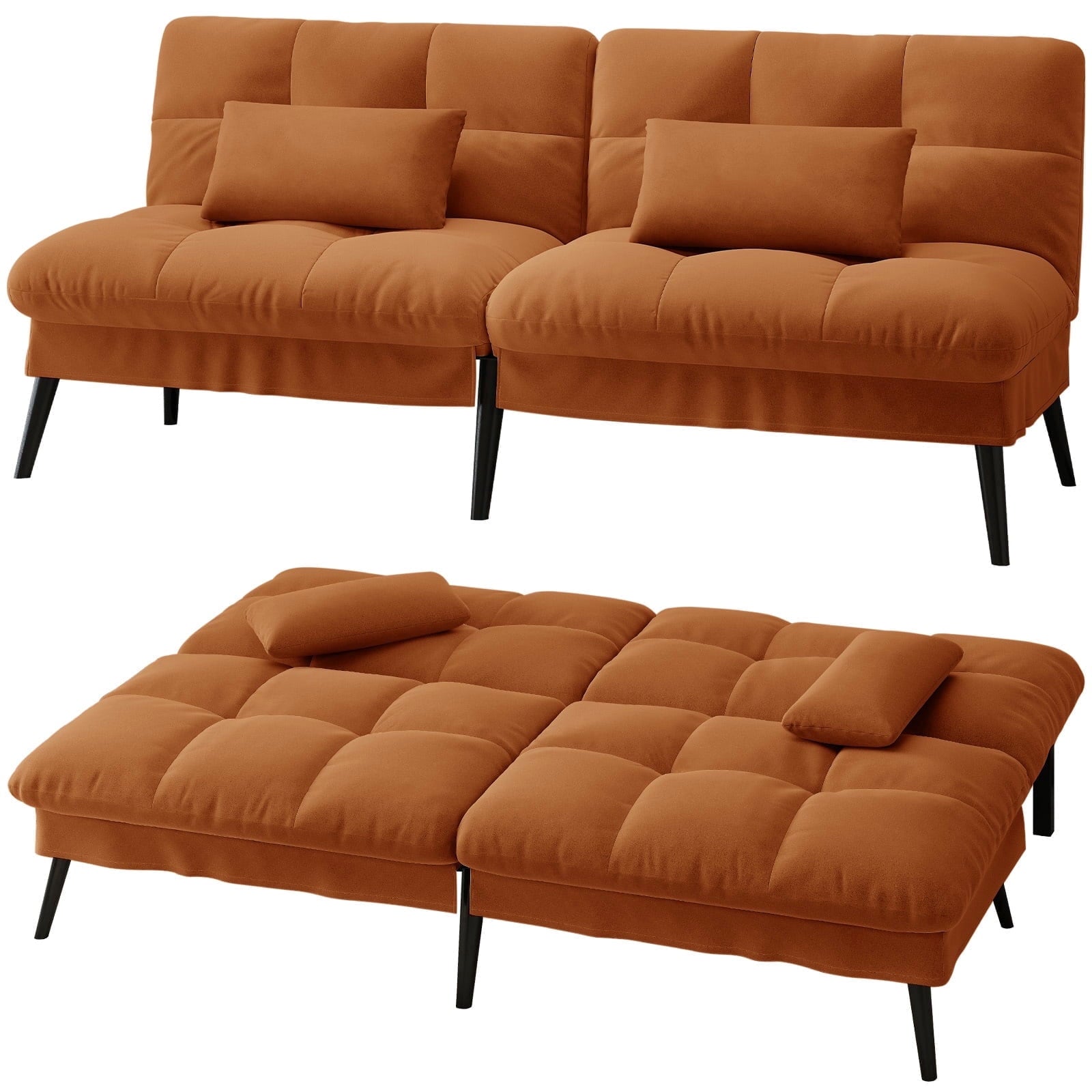 CloudRest Pro 72 Modern Convertible Futon Sofa Bed, Upholstered Futon Couch with 5 Adjustable Backrest Angles,Suitable for Apartment,Living Room,Black