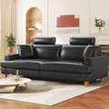 87 Sofa Premium PU Leather Couch with Headrest, Comfy 27 Extra Deep Seat 3 Seater Sofa for Living Room, Includes 2 Pillows, Black
