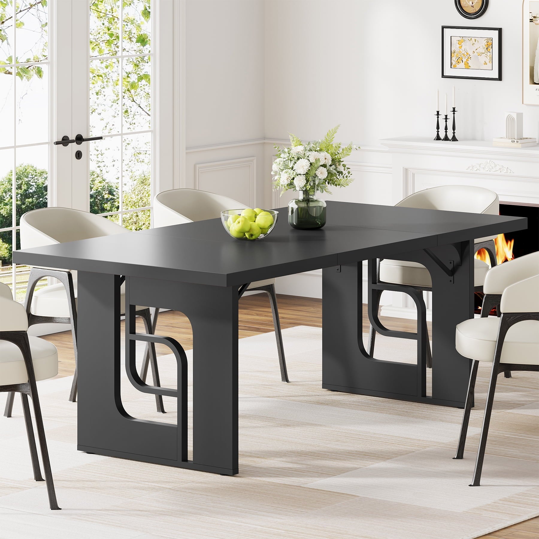 Condemo 71 inch Modern Dining Table for 6-8, Large Rectangular Kitchen Dinner Table for Dining Room, Living Room, Black