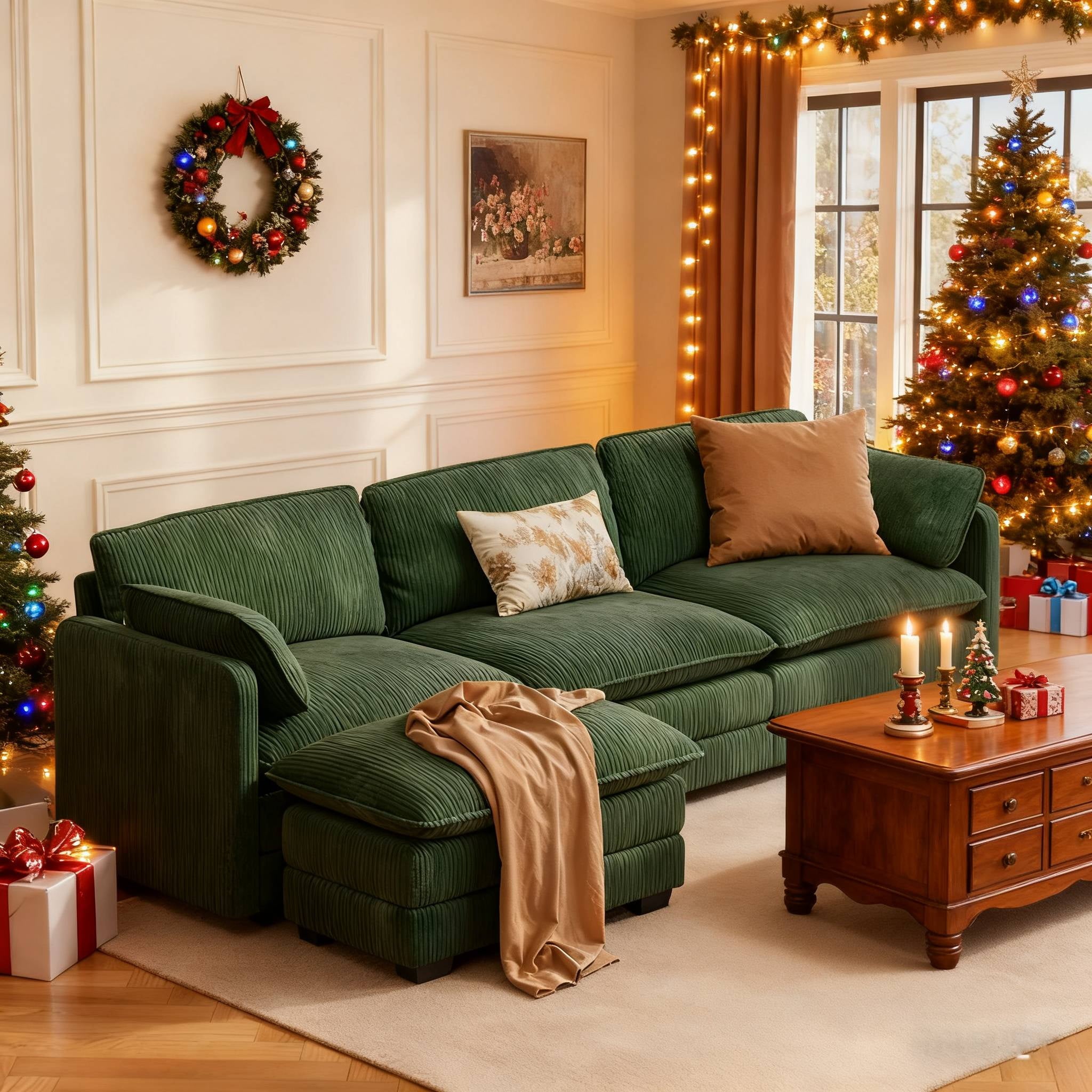 Sofa, L-Shaped Sofa Couch with Deep Seat and Movable Footrest Sofa for Office|Living Room, Gray