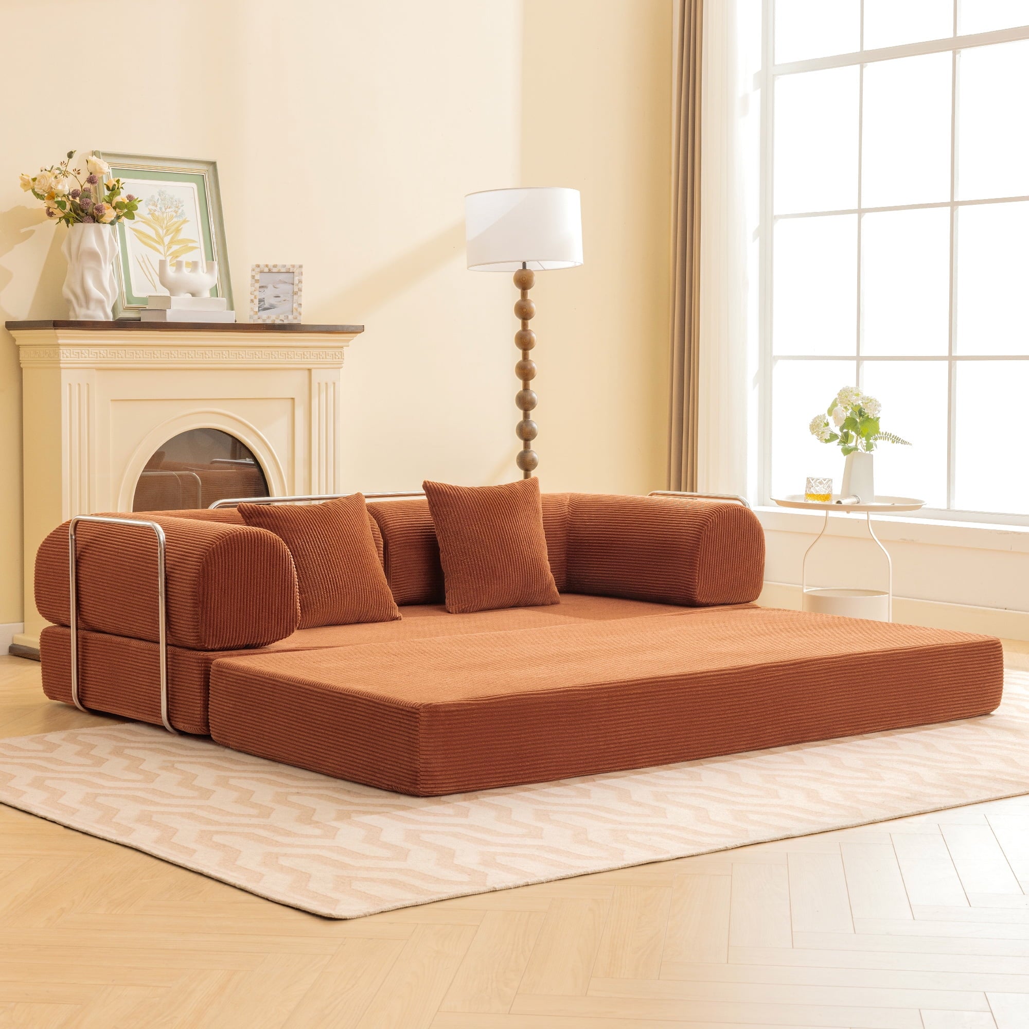 COOLHUT 63 W Combination Sofa, High Rebound Density Foam Sofa Couch, Two Forms Floor Couch Three Seats Sofa Bed for Living Room, Bedroom, Green
