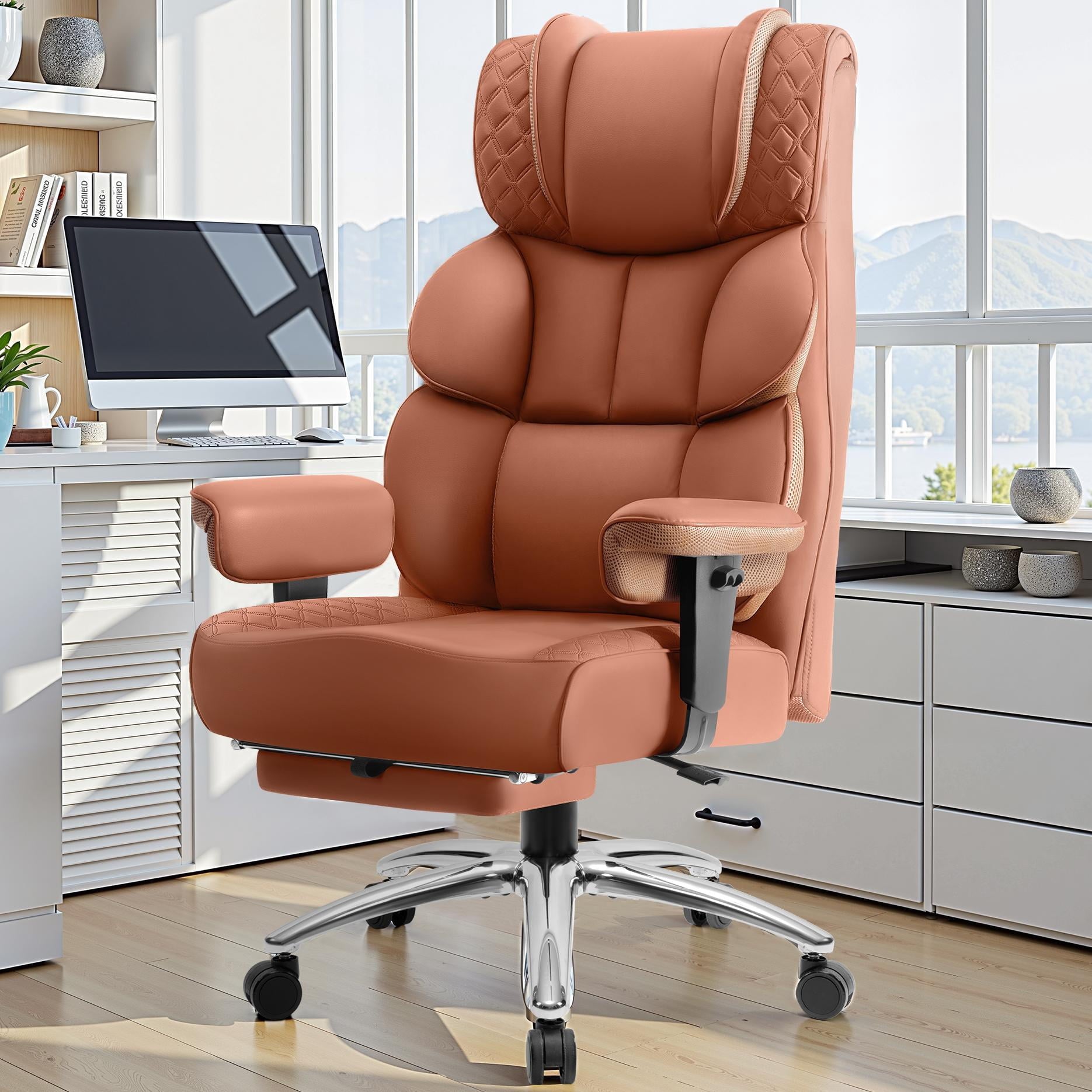 COOLHUT Big and Tall Office Chair 400LBS, Adjustable Headrest Ergonomic Computer Desk Chair, Executive Leather Chair with Adjustable Armrest, High Back Office Chair Havy Duty Design, Black