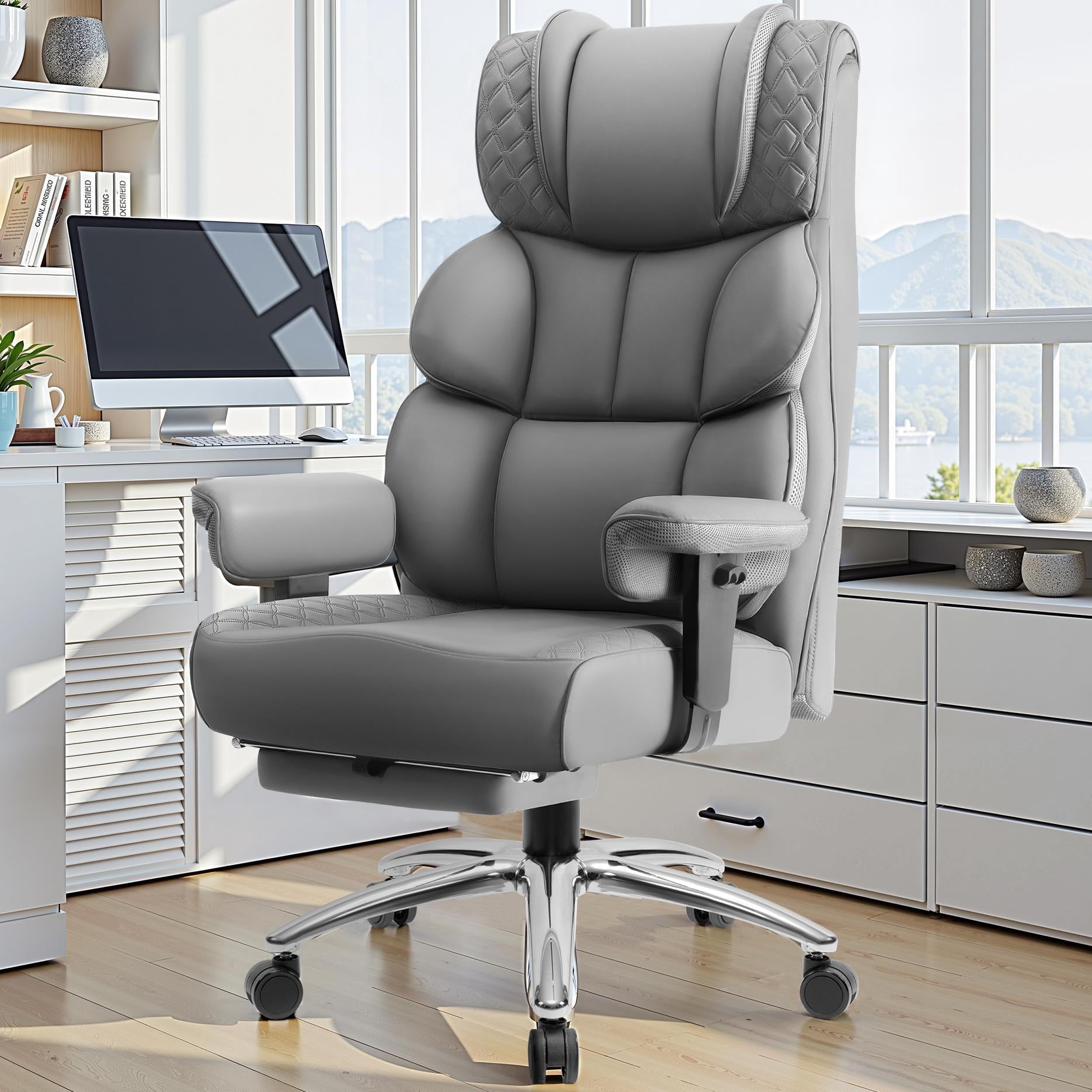 COOLHUT Big and Tall Office Chair 400LBS, Adjustable Headrest Ergonomic Computer Desk Chair, Executive Leather Chair with Adjustable Armrest, High Back Office Chair Havy Duty Design, Black