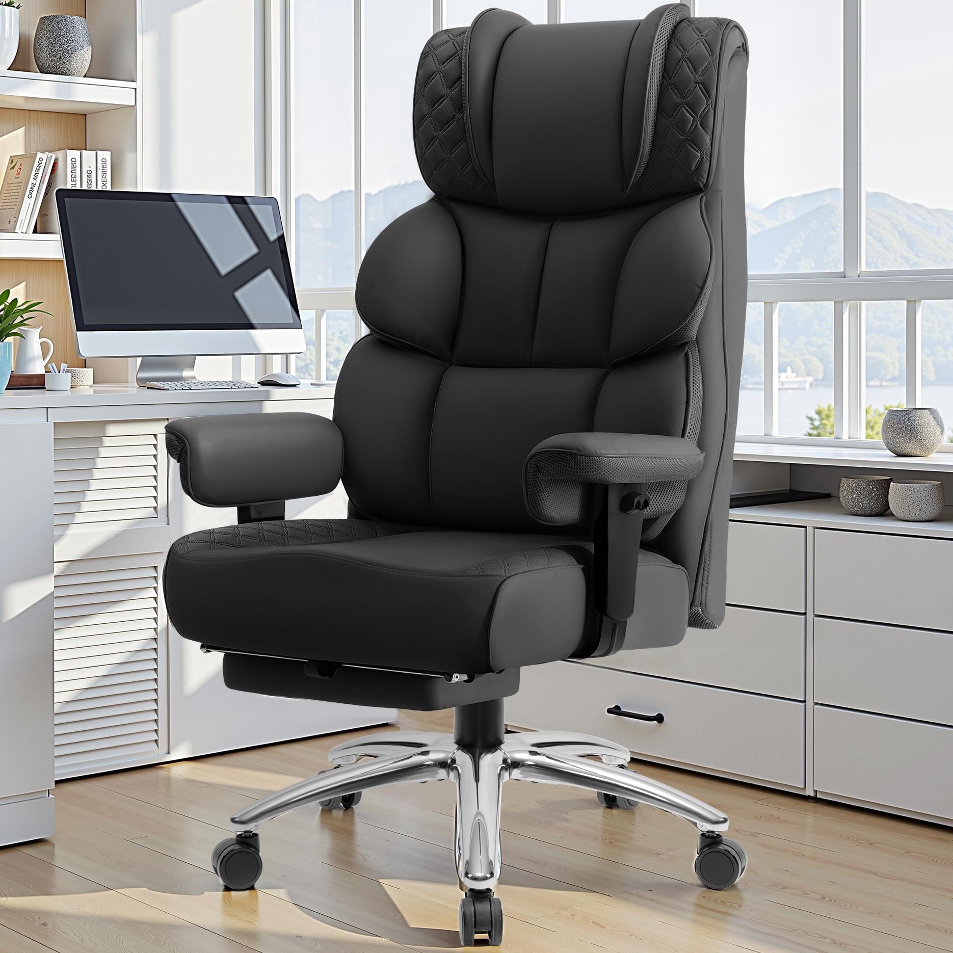 COOLHUT Big and Tall Office Chair 400LBS, Adjustable Headrest Ergonomic Computer Desk Chair, Executive Leather Chair with Adjustable Armrest, High Back Office Chair Havy Duty Design, Black