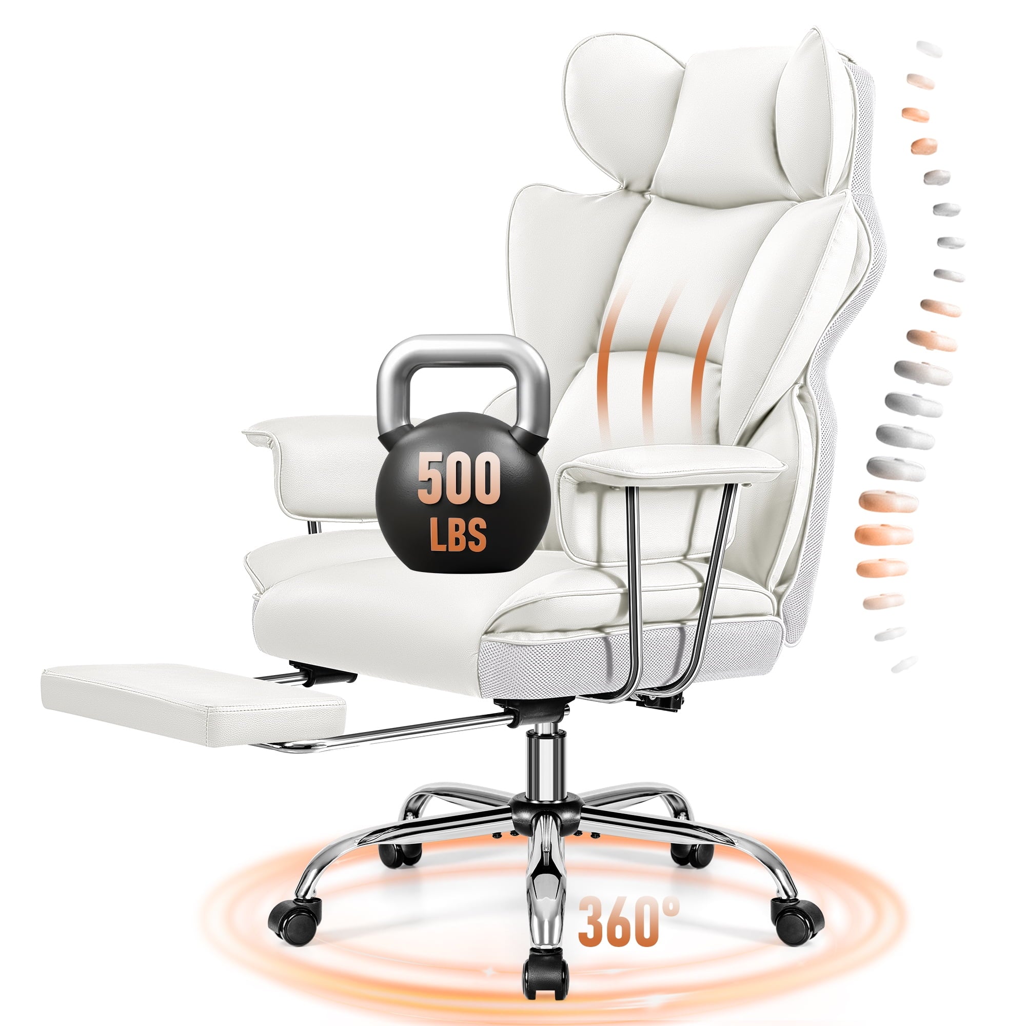 COOLHUT Big and Tall Office Chair 500LBS Wide Seat Ergonomic Computer Desk Chair, PU Leather Executive Office Chair with Footrest, Adjustable Task Chair Lumbar Back Support 8 Hour, Black