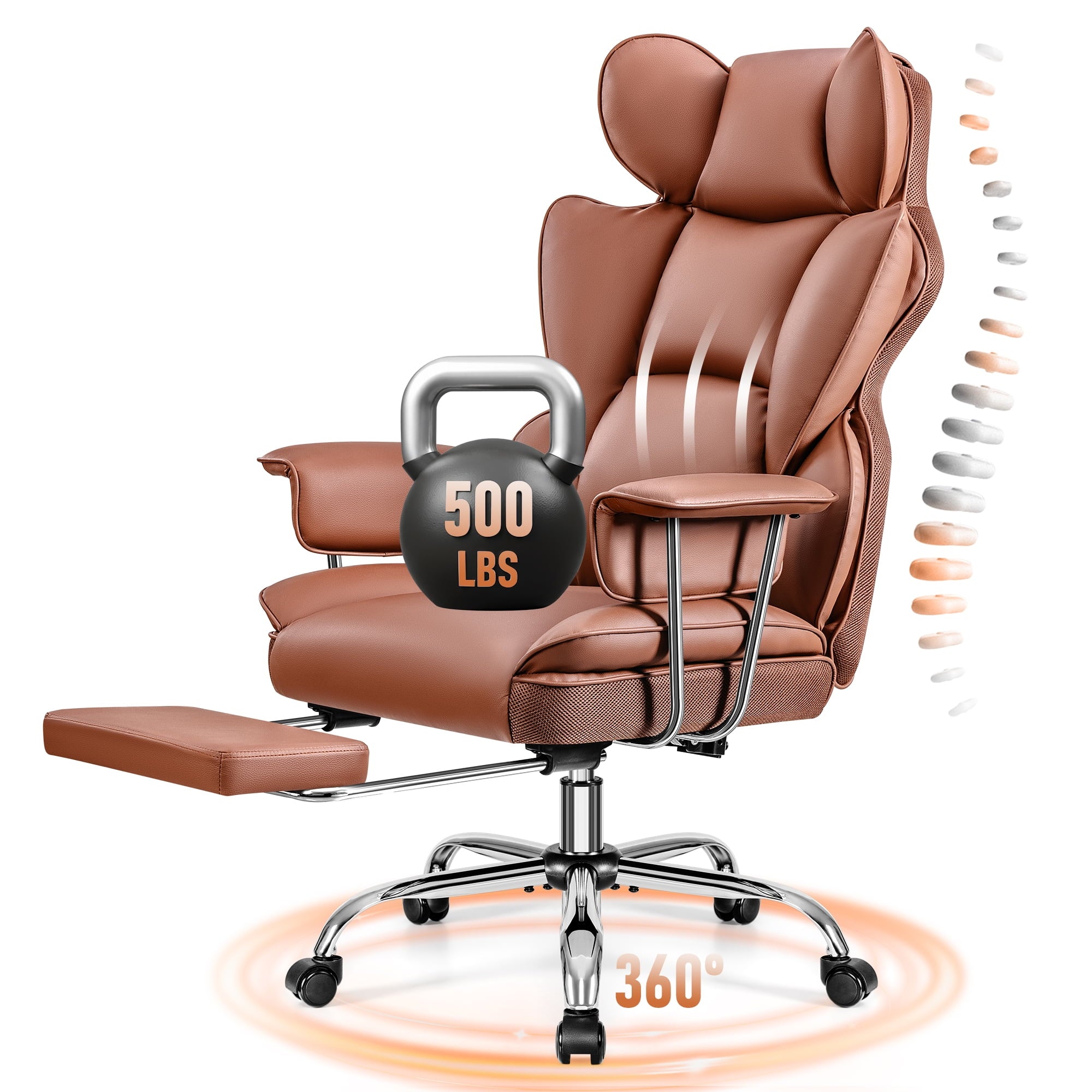 COOLHUT Big and Tall Office Chair 500LBS Wide Seat Ergonomic Computer Desk Chair, PU Leather Executive Office Chair with Footrest, Adjustable Task Chair Lumbar Back Support 8 Hour, Black