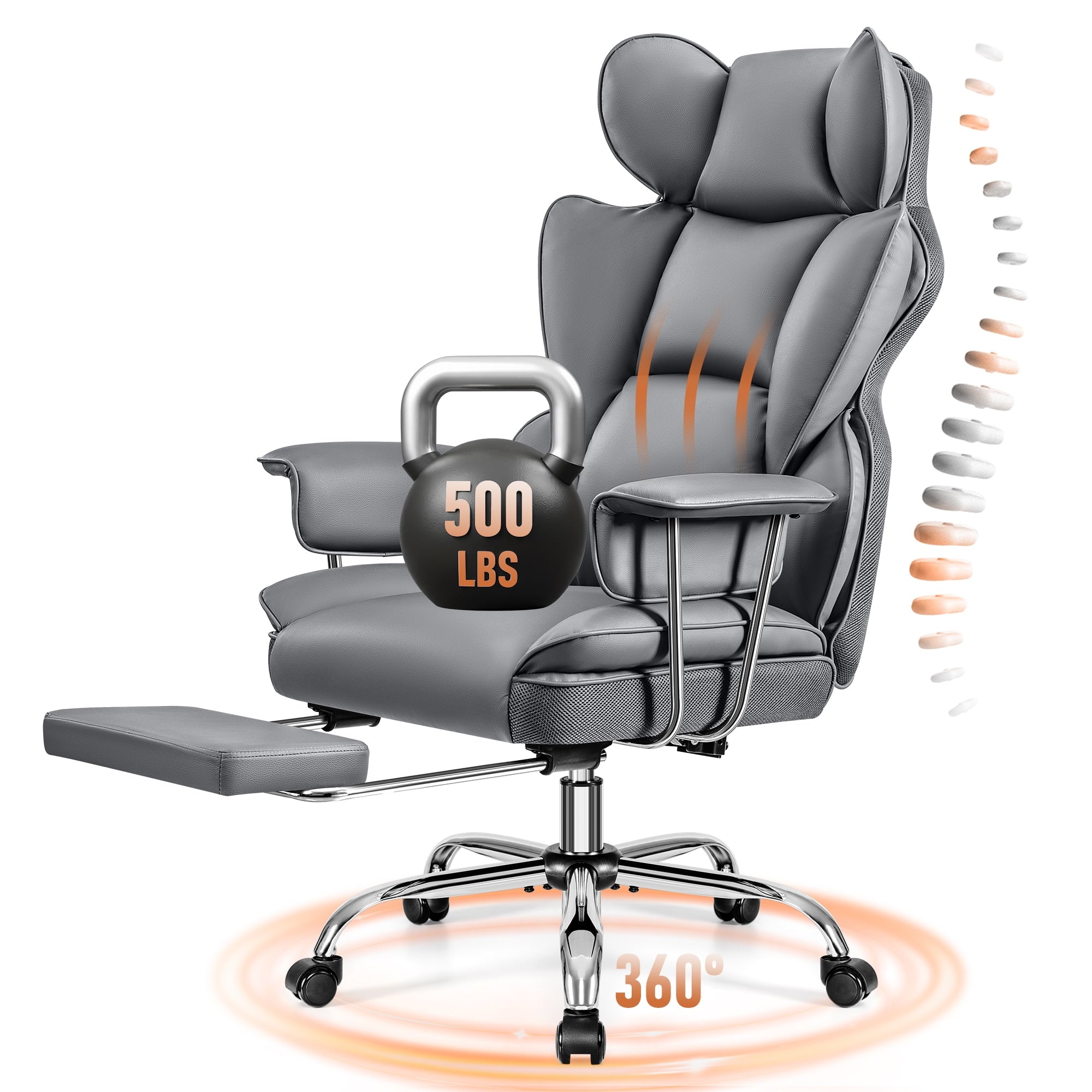 COOLHUT Big and Tall Office Chair 500LBS Wide Seat Ergonomic Computer Desk Chair, PU Leather Executive Office Chair with Footrest, Adjustable Task Chair Lumbar Back Support 8 Hour, Black
