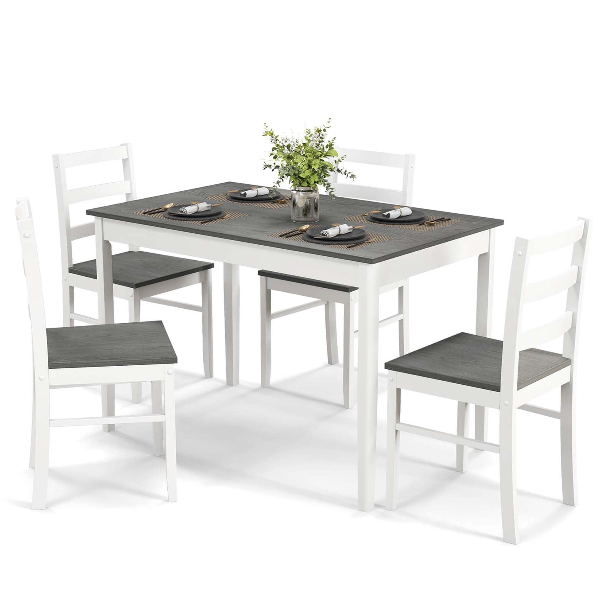 Costway 5-Piece Dining Set Solid Wood Kitchen Furniture with Rectangular Table & 4 Chairs