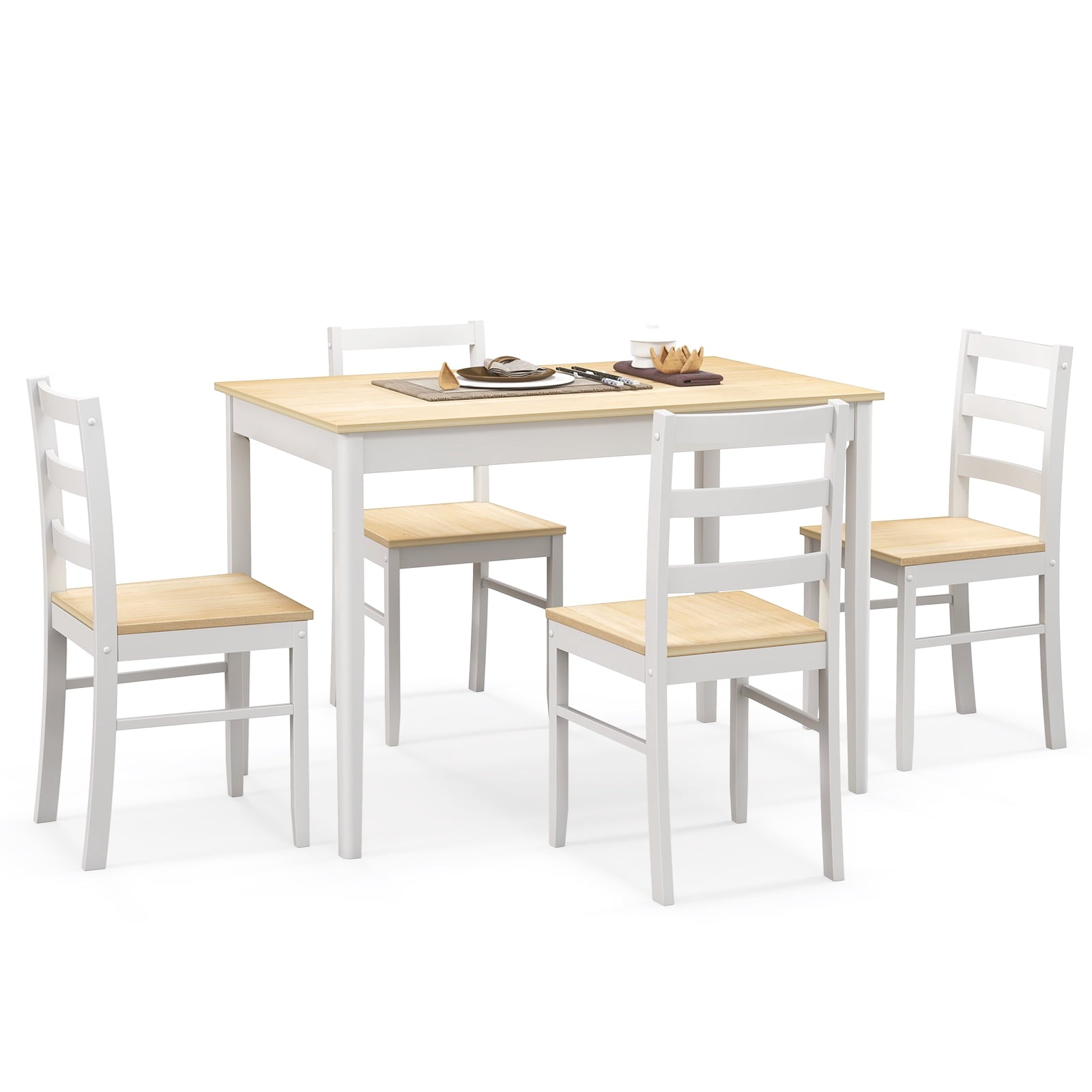 Costway 5-Piece Dining Set Solid Wood Kitchen Furniture with Rectangular Table & 4 Chairs