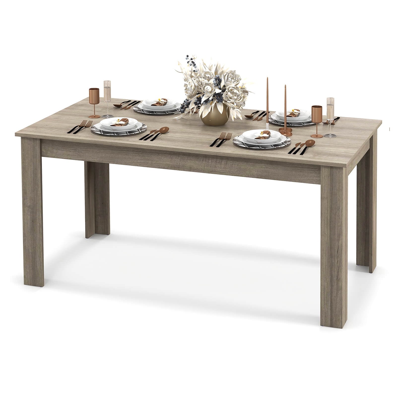 Costway 63 Dining Table Rectangular Modern Kitchen Table For 6 People Home Furniture Gray