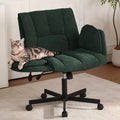 Cross Legged Office Chair with Wheels & Dynamic Airbag Lumbar Support, Criss Cross Wide Seat, 5-Position Fold-Down Armrests, Swivel Vanity Chair for Home Office, Dark Green