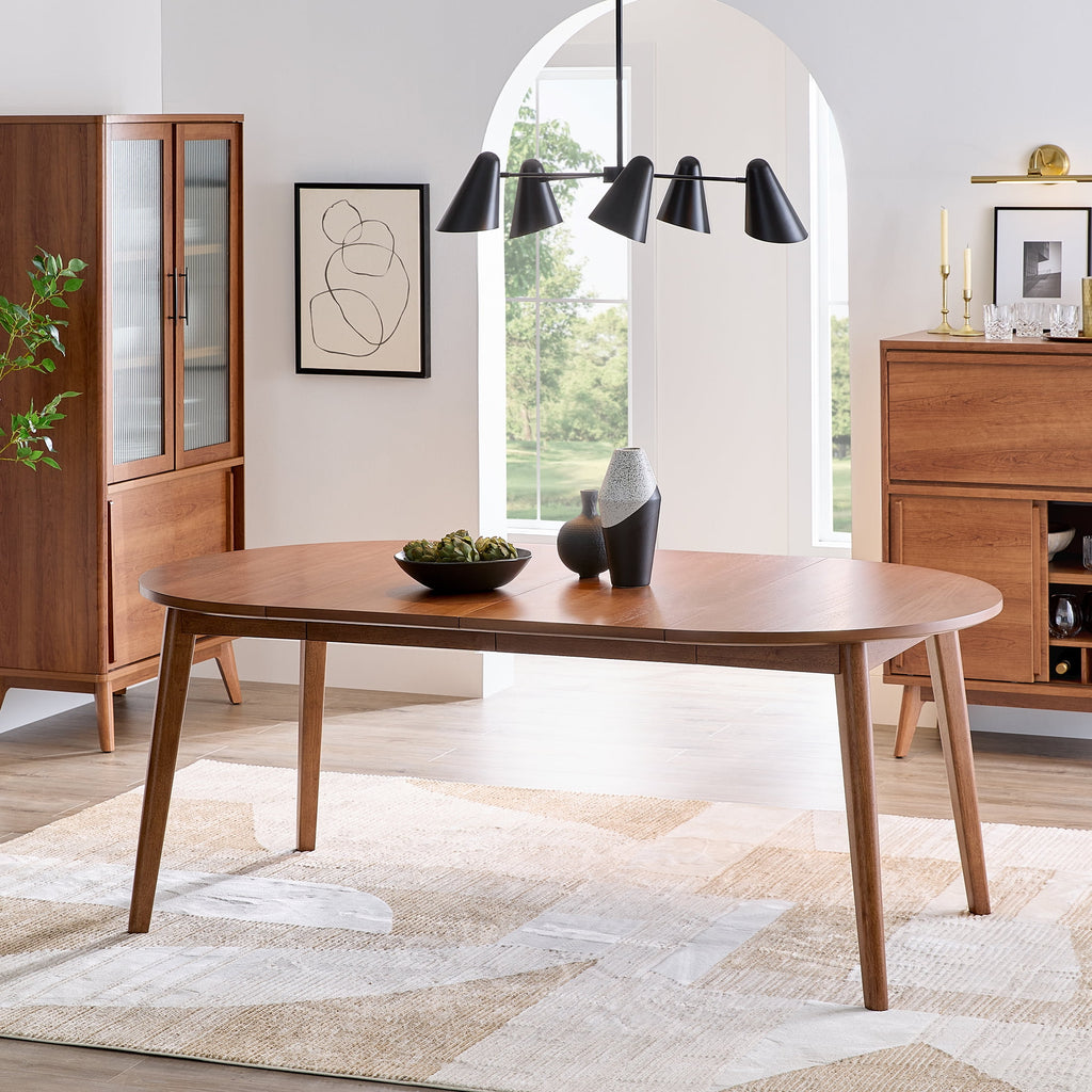 Better Homes & Gardens Greyson Mid-Century Extendable Dining Table, Solid Wood and Veneer, Acorn Finish