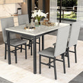 LinkRomat Dining Table Set for 4, Modern Faux Marble Tabletop and 4 PU Leather Upholstered Chairs, Kitchen Table and Chairs for Dining Room Breakfast Nook, Gray