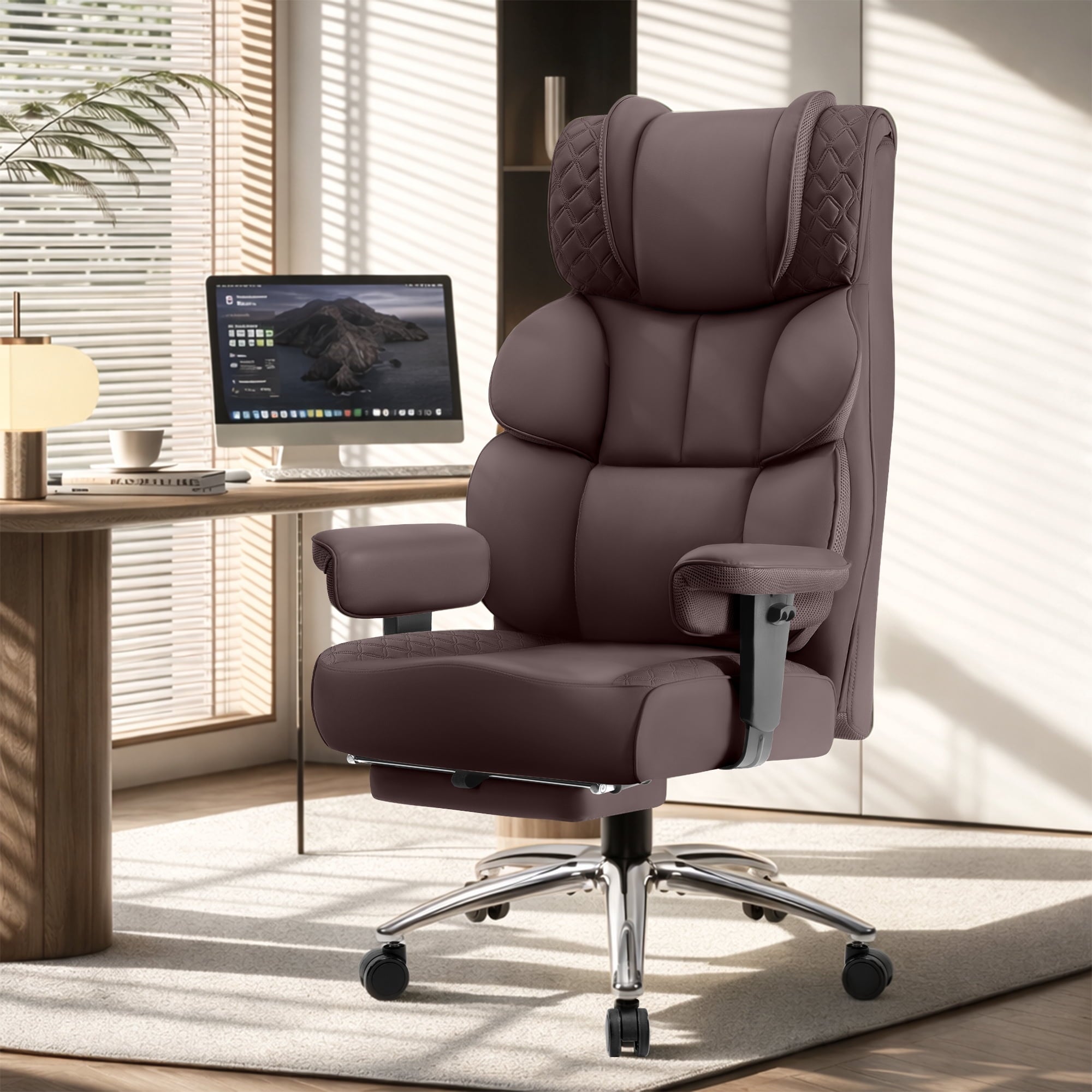 FASTES Office Desk Chair, Big and Tall Office Chair 400lbs Gaming Chair with Footrest, Ergonomic Executive High-Back Reclining Computer Chairs, Swivel Wheels and Lumbar Support, Black