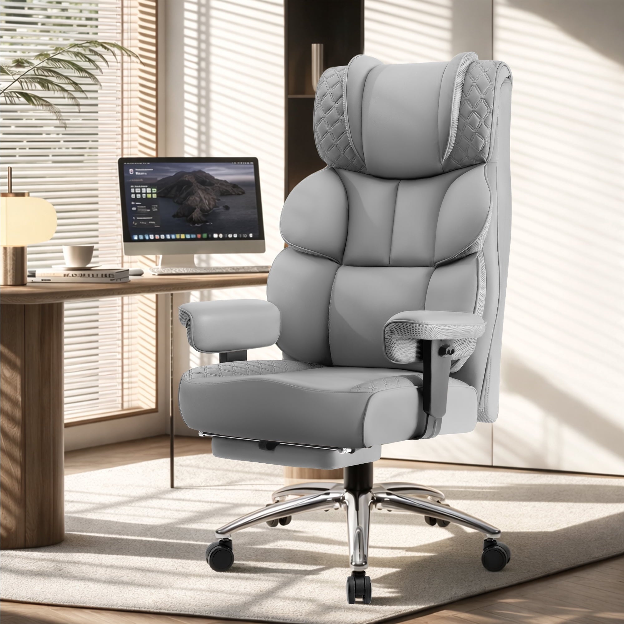 FASTES Office Desk Chair, Big and Tall Office Chair 400lbs Gaming Chair with Footrest, Ergonomic Executive High-Back Reclining Computer Chairs, Swivel Wheels and Lumbar Support, Black