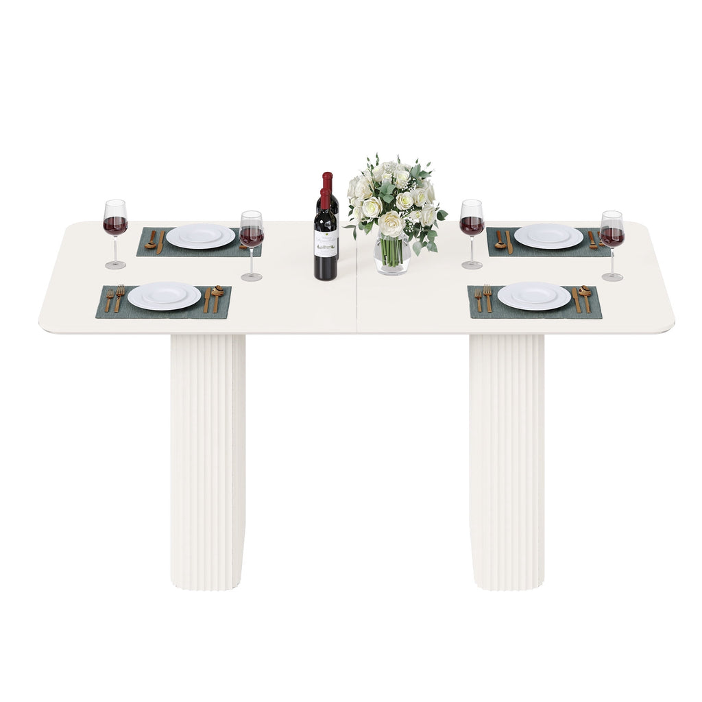 Dextrus 63  Modern Dining Table with Curved Wave Legs, Cream White Rectangular Kitchen Table for 4-6 Person, Dining Room Table for Gathering, Kitchen, Dining Living Room