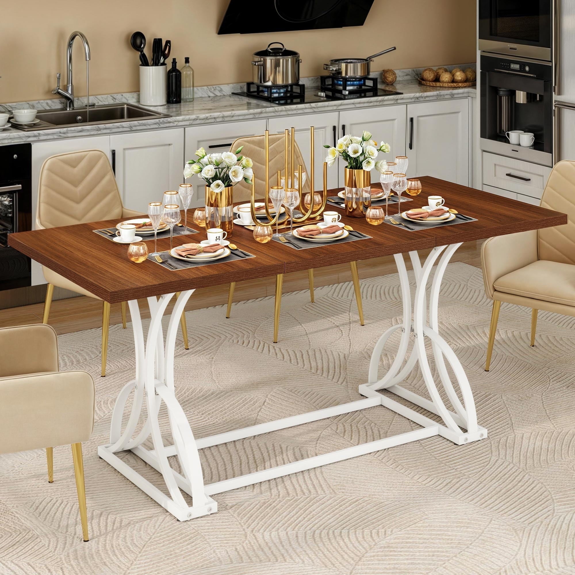Dextrus 70 Wood Dinner Table for 6-8 Person, Rectangular Kitchen Table with Metal Leg for Gathering, Meeting, Office Kitchen, Dining Living Room, Walnut