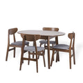 Dining Room Set of 4 Yumiko Chairs and Extendable Round Dining Table Kitchen Modern Solid Wood Medium Brown