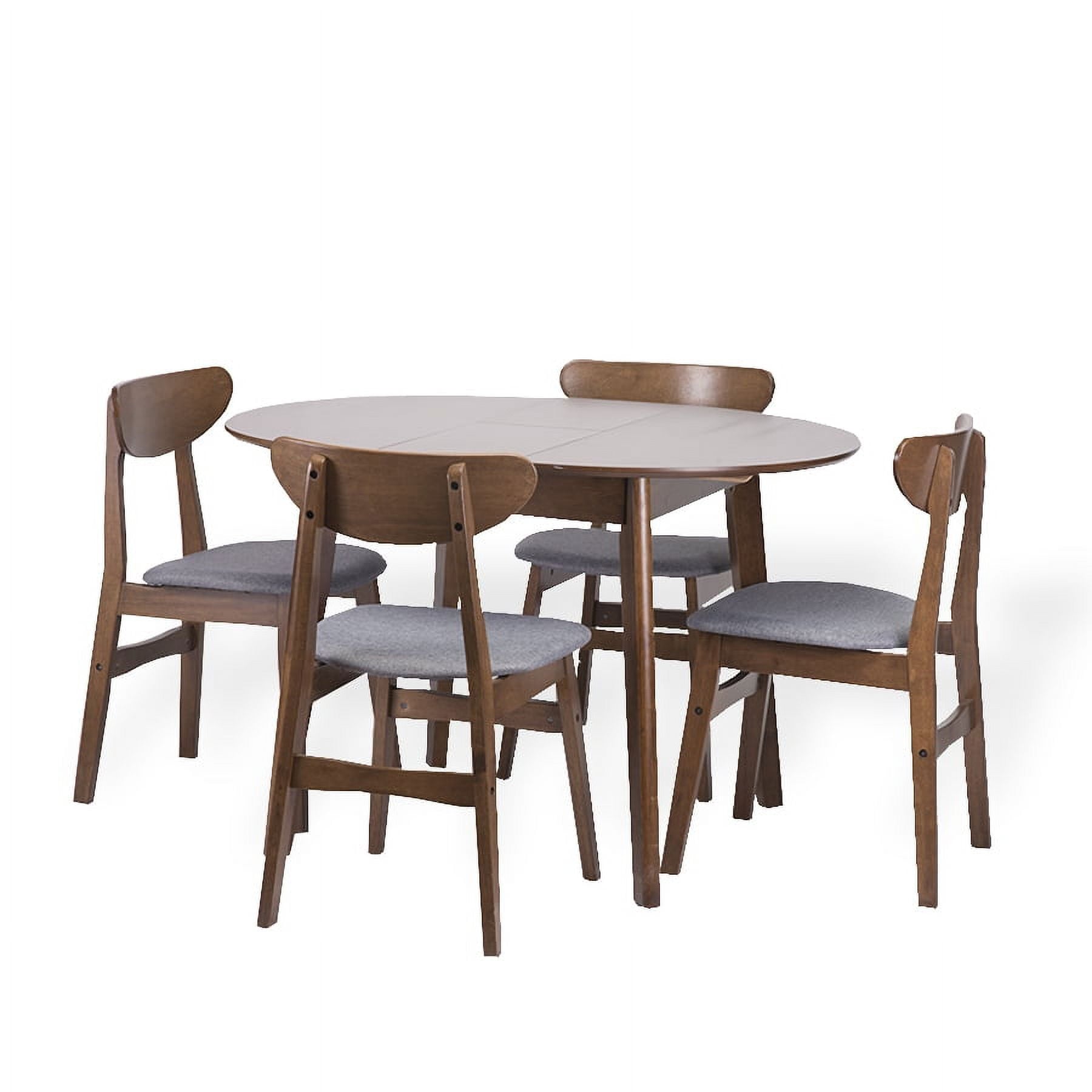 Dining Room Set of 4 Yumiko Chairs and Extendable Round Dining Table Kitchen Modern Solid Wood Medium Brown