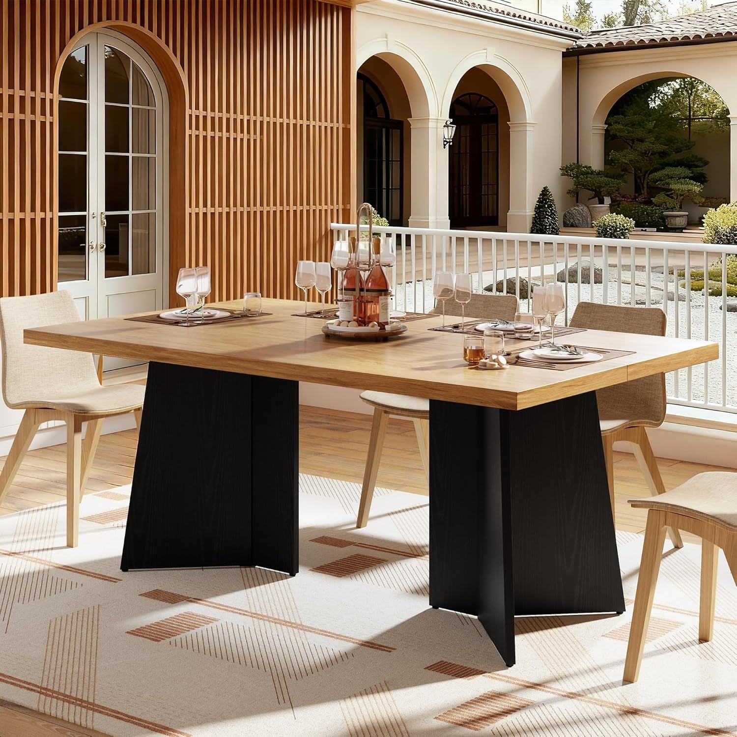 Dining Table for 6-8 People - 63 Modern Long Kitchen Table with Large Tabletop & Heavy Duty Pedestal Legs, Dinner Table for Kitchen, Conference Room, Home, Walnut