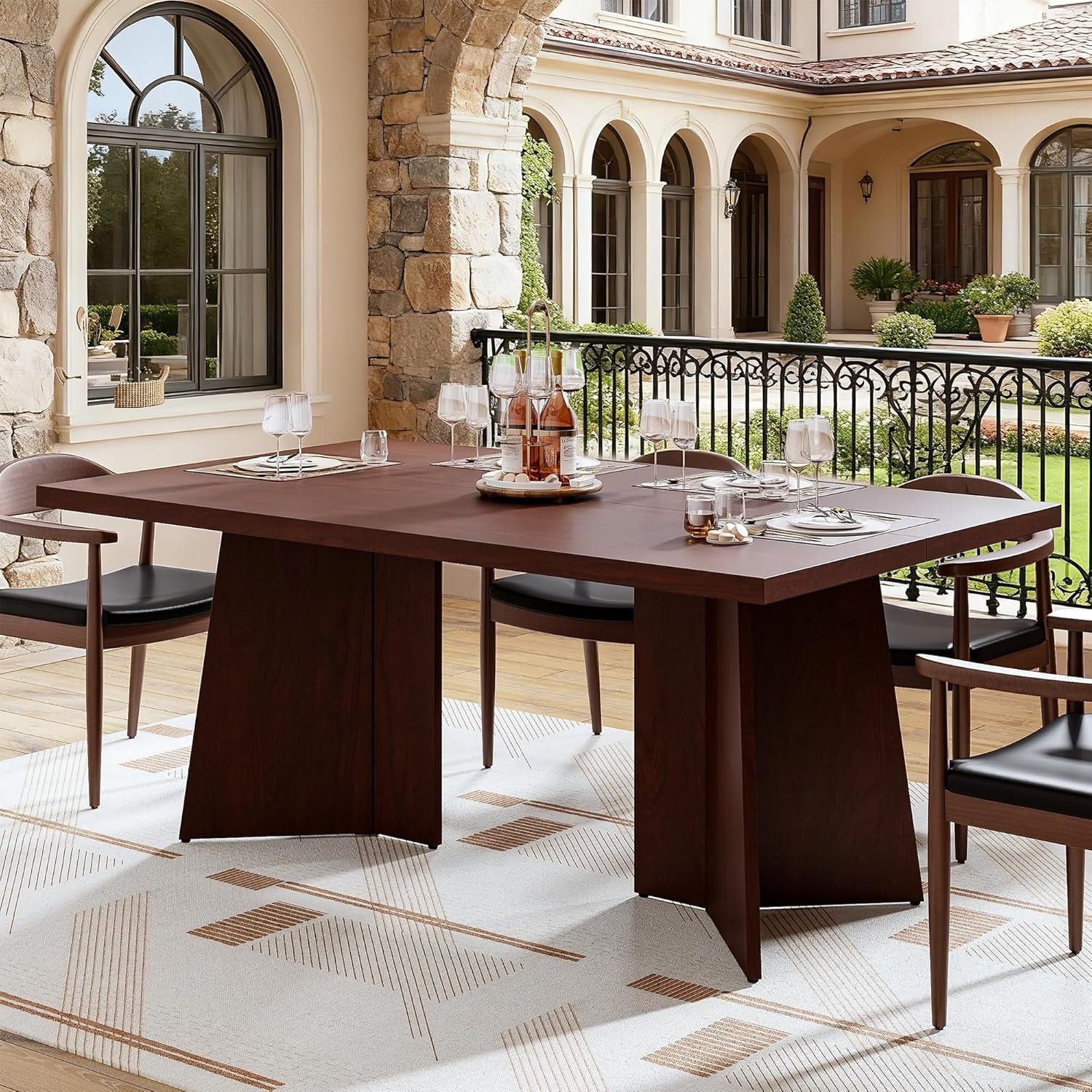 Dining Table for 6-8 People - 63 Modern Long Kitchen Table with Large Tabletop & Heavy Duty Pedestal Legs, Dinner Table for Kitchen, Conference Room, Home, Walnut