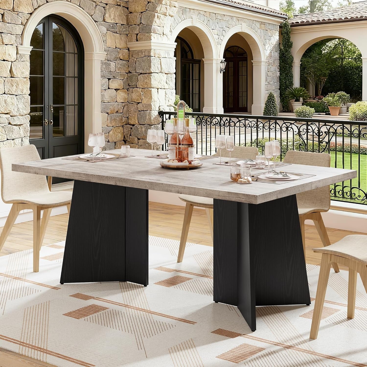 Dining Table for 6-8 People - 63 Modern Long Kitchen Table with Large Tabletop & Heavy Duty Pedestal Legs, Dinner Table for Kitchen, Conference Room, Home, Walnut