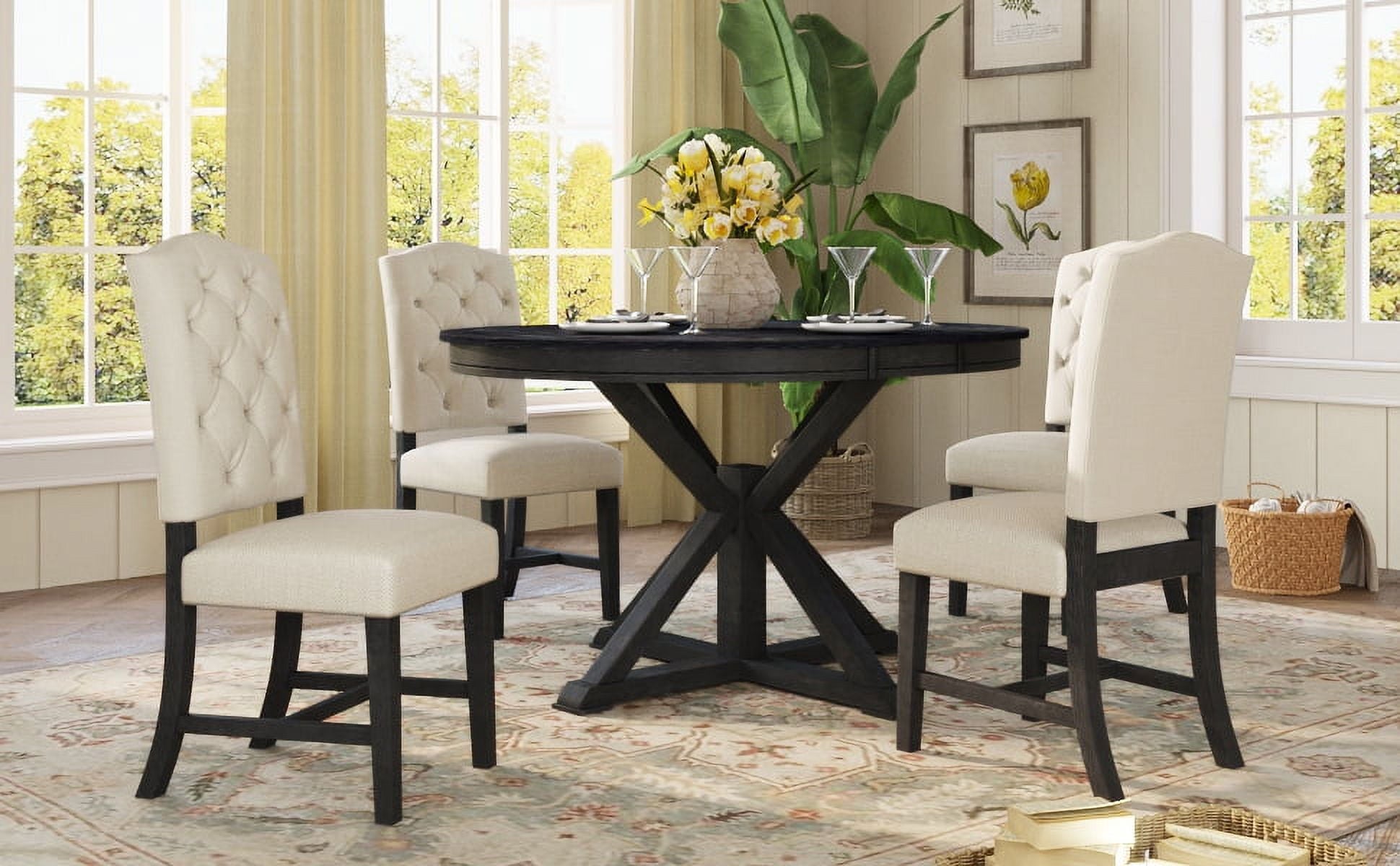 JAMPOOCA Retro Style MDF Extendable 5 Pieces Dining Table Set, Natural Wood