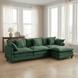 Dioepic Cloud Chenille 3-Seat Living Room Sectional Sofa Modern Cloud Couch 111.4 with Ottoman & 3 Pillows, Grey