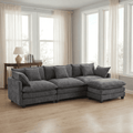 Dioepic Cloud Chenille 3-Seat Living Room Sectional Sofa Modern Cloud Couch 111.4 with Ottoman & 3 Pillows, Grey