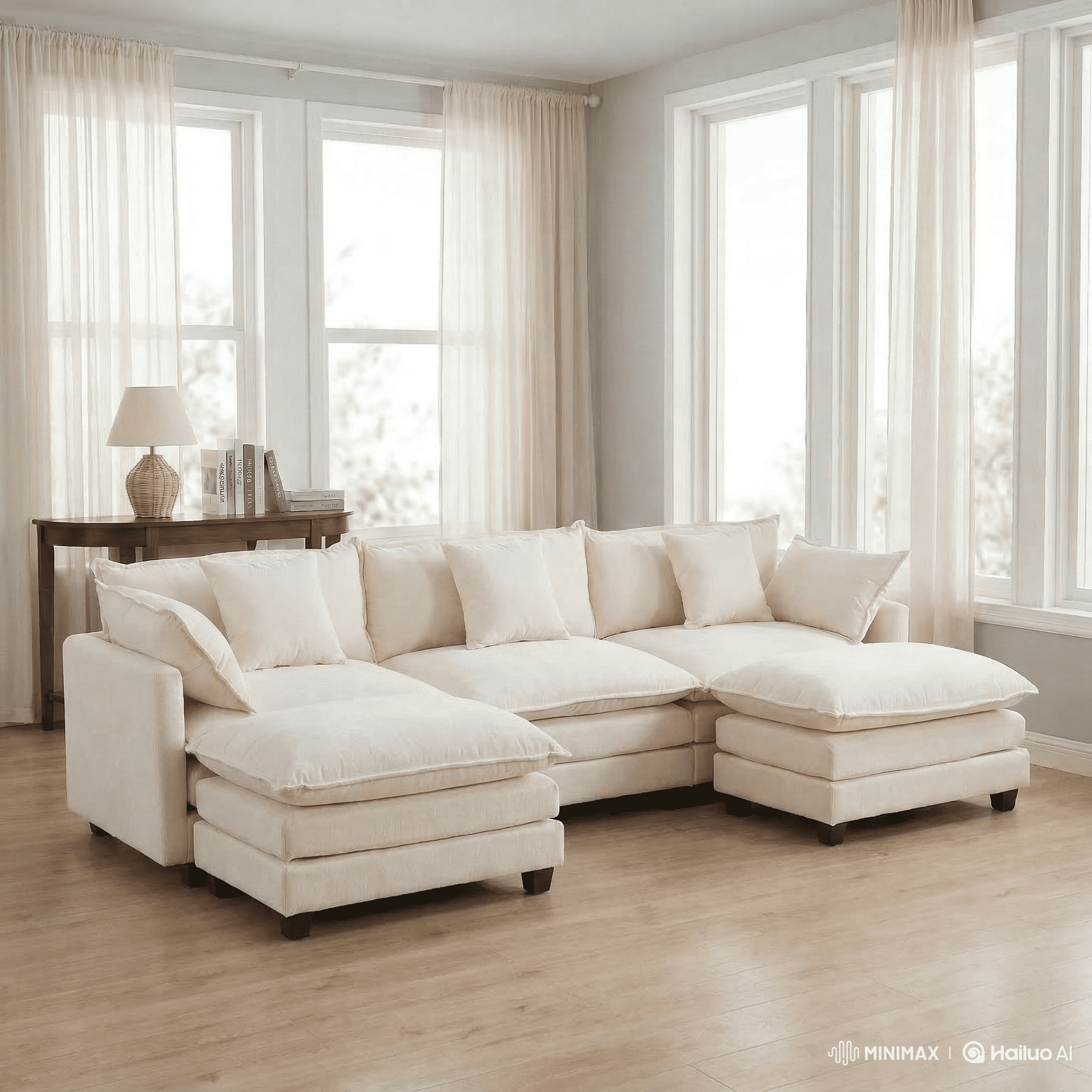 Dioepic Cloud Chenille 3-Seat Living Room Sectional Sofa Modern Cloud Couch 111.4 with Ottoman & 3 Pillows, Grey