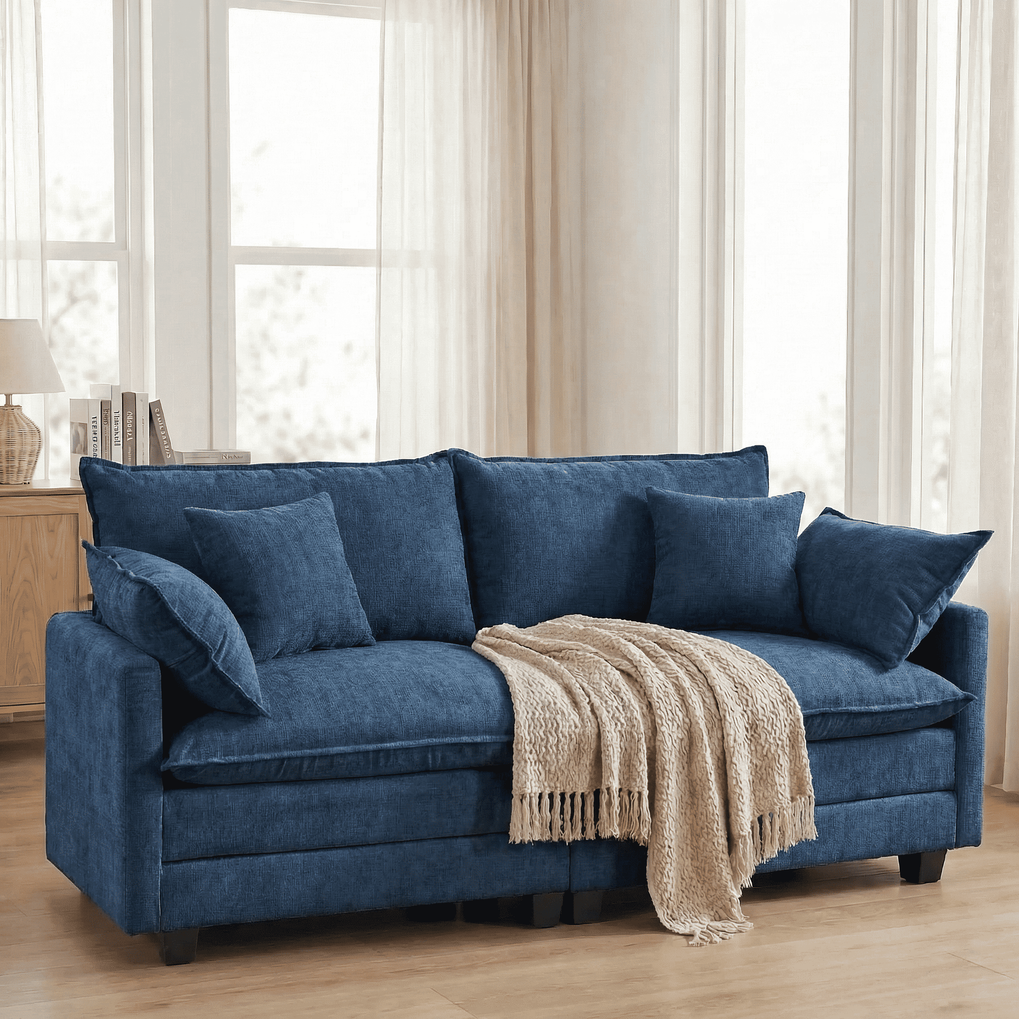 Dioepic Cloud Chenille 3-Seat Living Room Sectional Sofa Modern Cloud Couch 111.4 with Ottoman & 3 Pillows, Grey