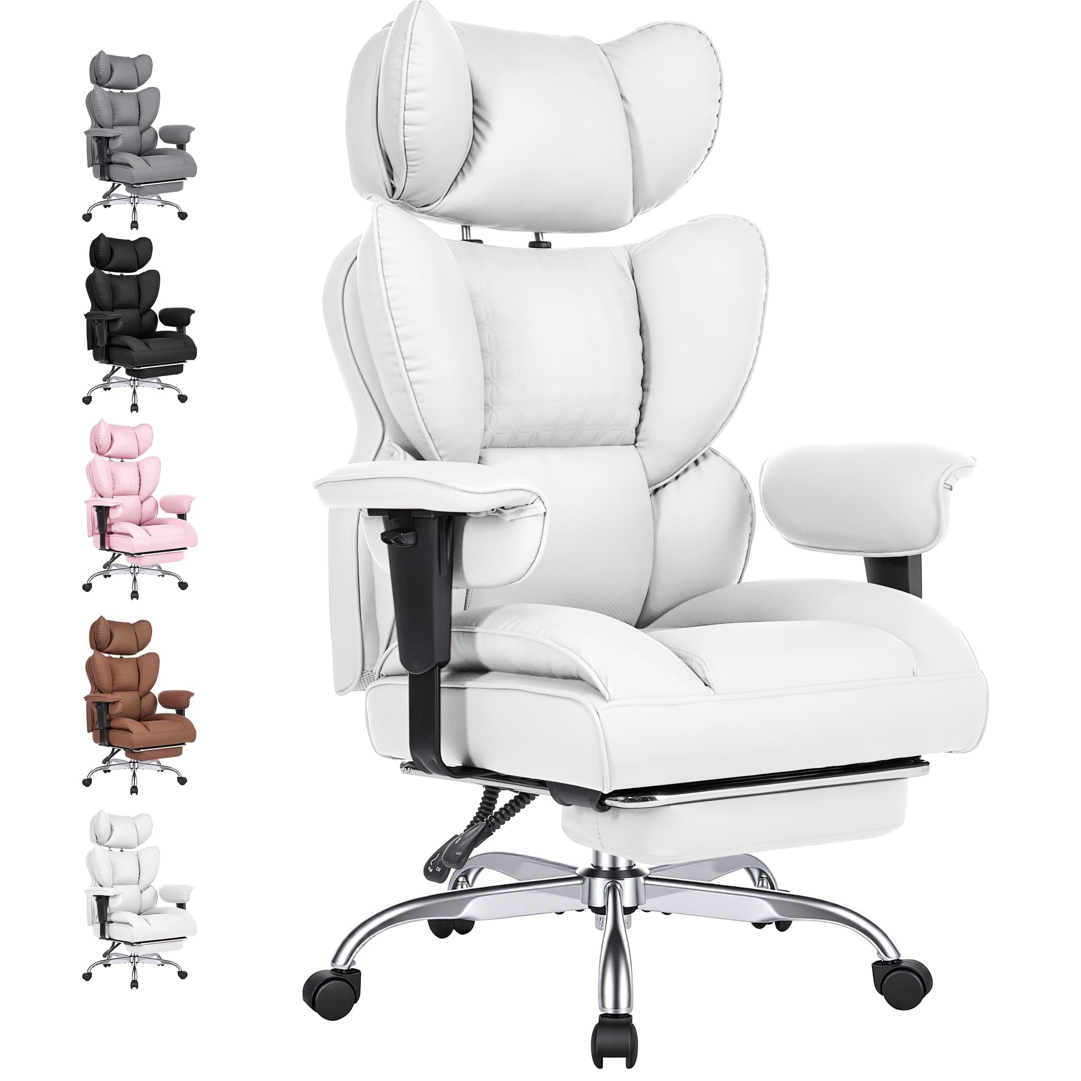 edx Executive Home Office Desk Chair, Ergonomic Big Tall High Back with Footrest & Lumbar Support, Reclining Comfy PU Leather Computer Gaming Chair with Swivel Wheels, Height Adjustable, Black