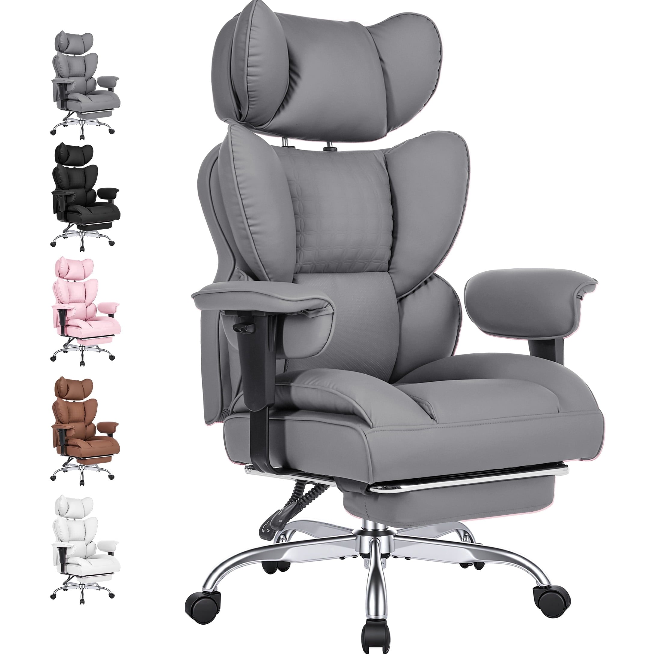 edx Executive Home Office Desk Chair, Ergonomic Big Tall High Back with Footrest & Lumbar Support, Reclining Comfy PU Leather Computer Gaming Chair with Swivel Wheels, Height Adjustable, Black