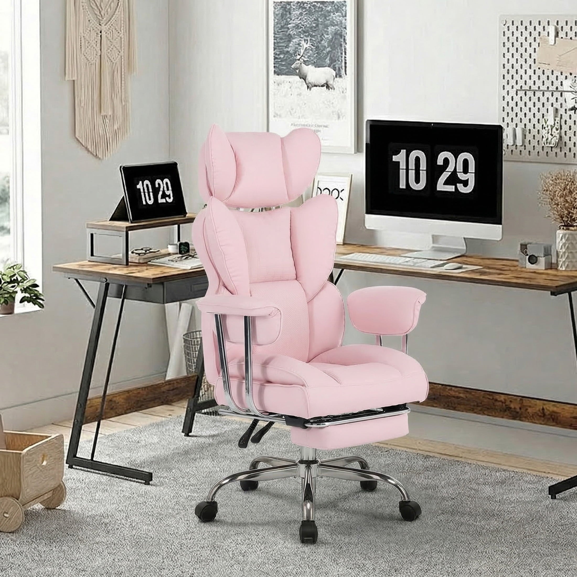 edx Executive Home Office Desk Chair, Ergonomic Big Tall High Back with Footrest & Lumbar Support, Reclining Comfy PU Leather Computer Gaming Chair with Swivel Wheels, Height Adjustable, Black