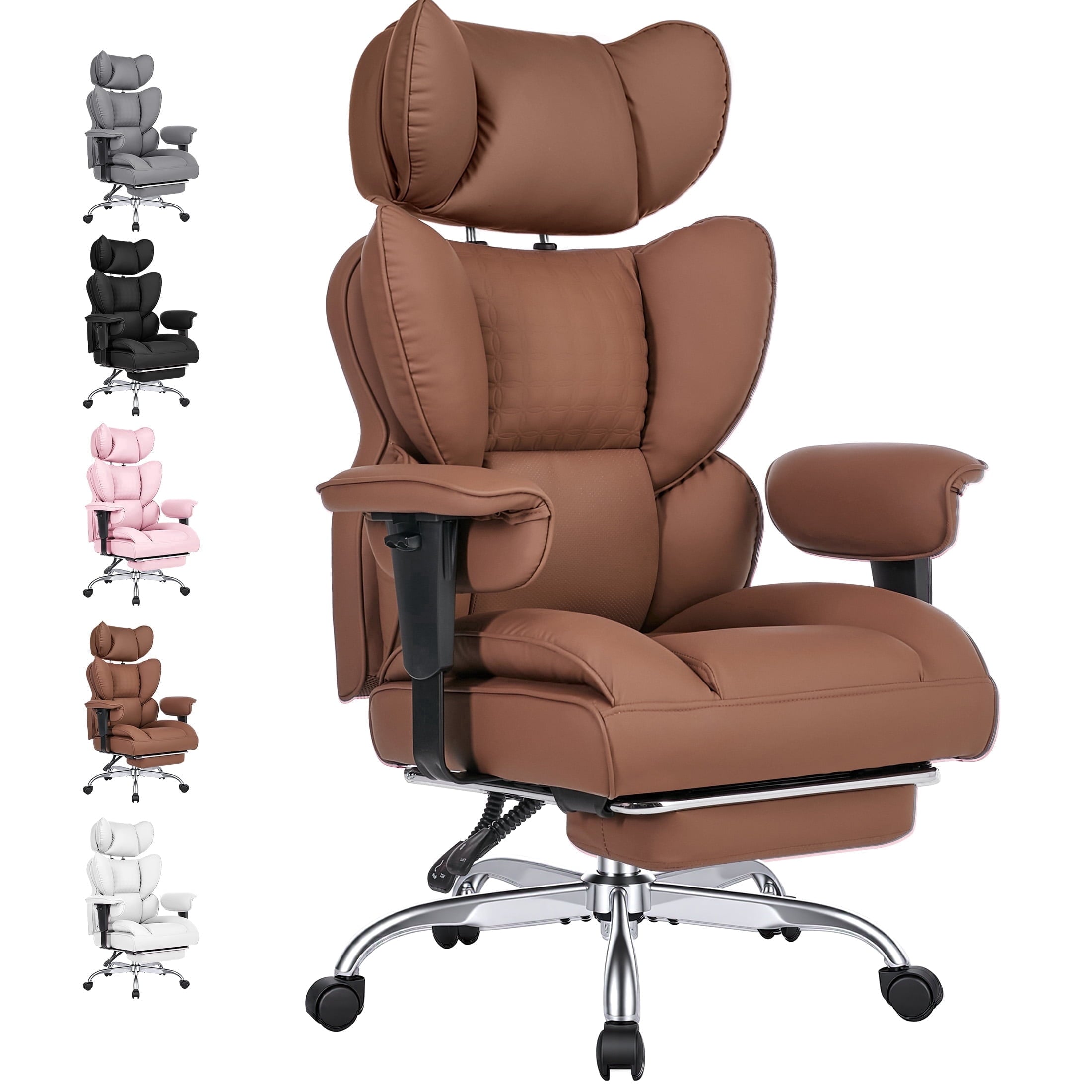 edx Executive Home Office Desk Chair, Ergonomic Big Tall High Back with Footrest & Lumbar Support, Reclining Comfy PU Leather Computer Gaming Chair with Swivel Wheels, Height Adjustable, Black