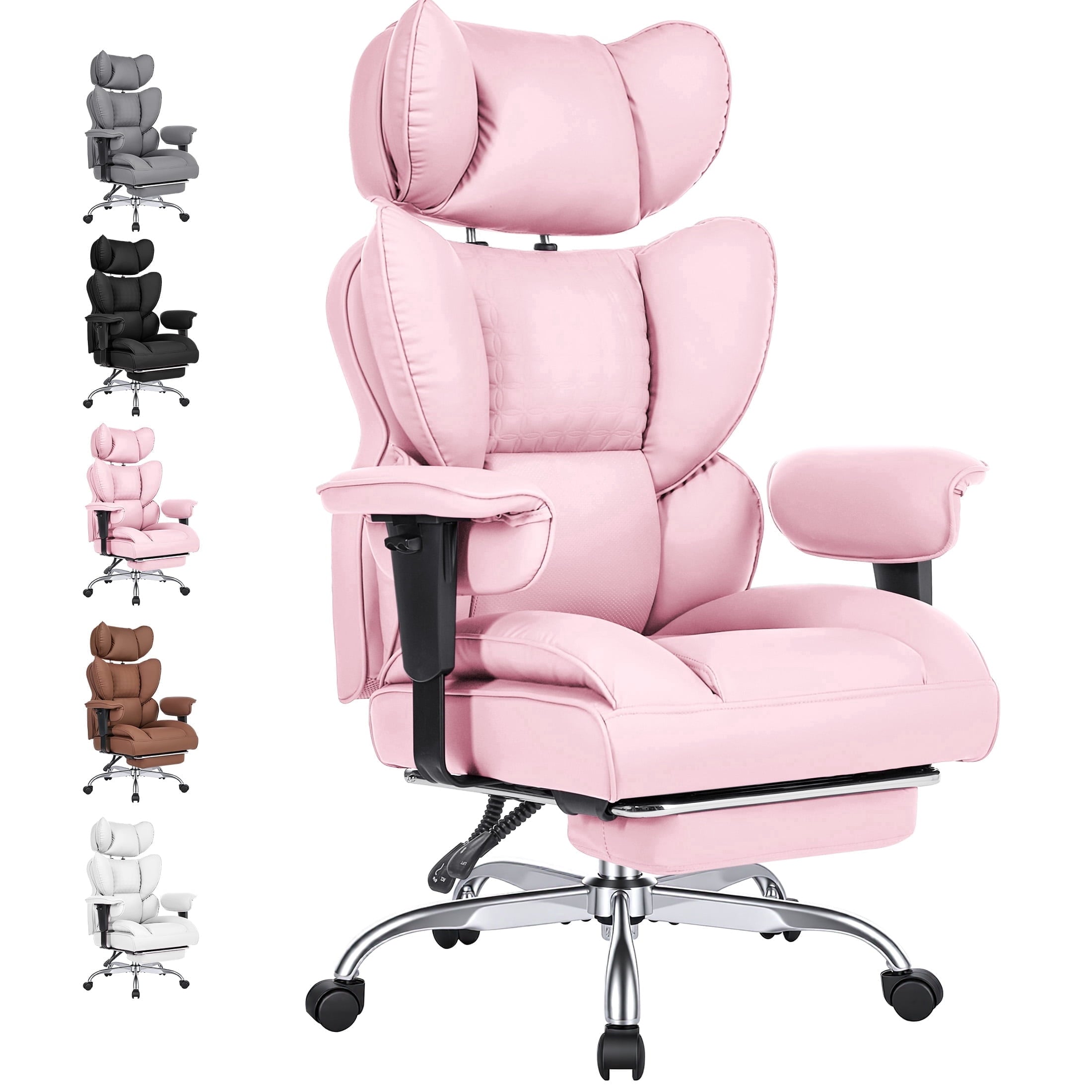 edx Executive Home Office Desk Chair, Ergonomic Big Tall High Back with Footrest & Lumbar Support, Reclining Comfy PU Leather Computer Gaming Chair with Swivel Wheels, Height Adjustable, Black