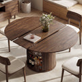 EOP 47″- 63″ Extendable Round Dining Table for 4-6, Wooden Kitchen Table with Hidden Storage and Fluted Sliding Door Cabinet, Modern Space-Saving Table for Dining Room Kitchen, Walnut