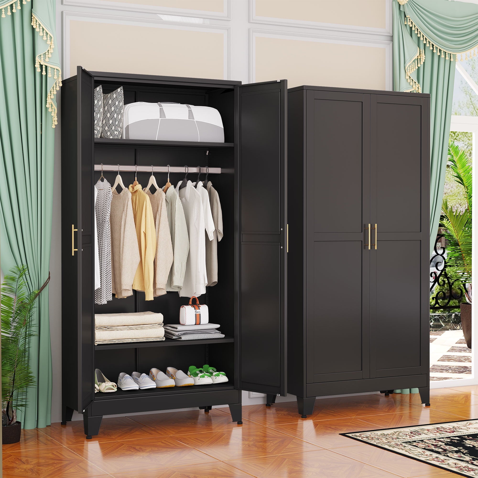 ERO 70.9H Steel Armoire and Wardrobe Storage Closet with Hanging Rod and Adjustable Shelves