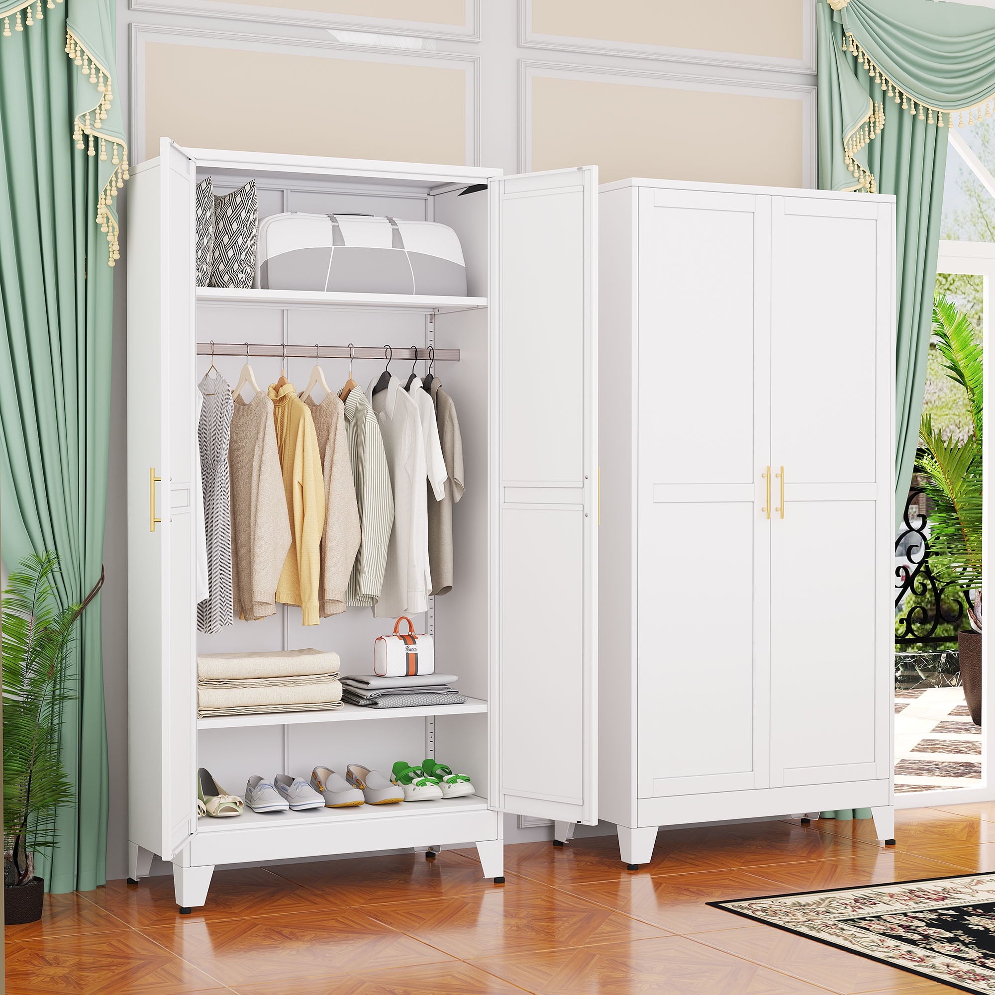 ERO 70.9H Steel Armoire and Wardrobe Storage Closet with Hanging Rod and Adjustable Shelves