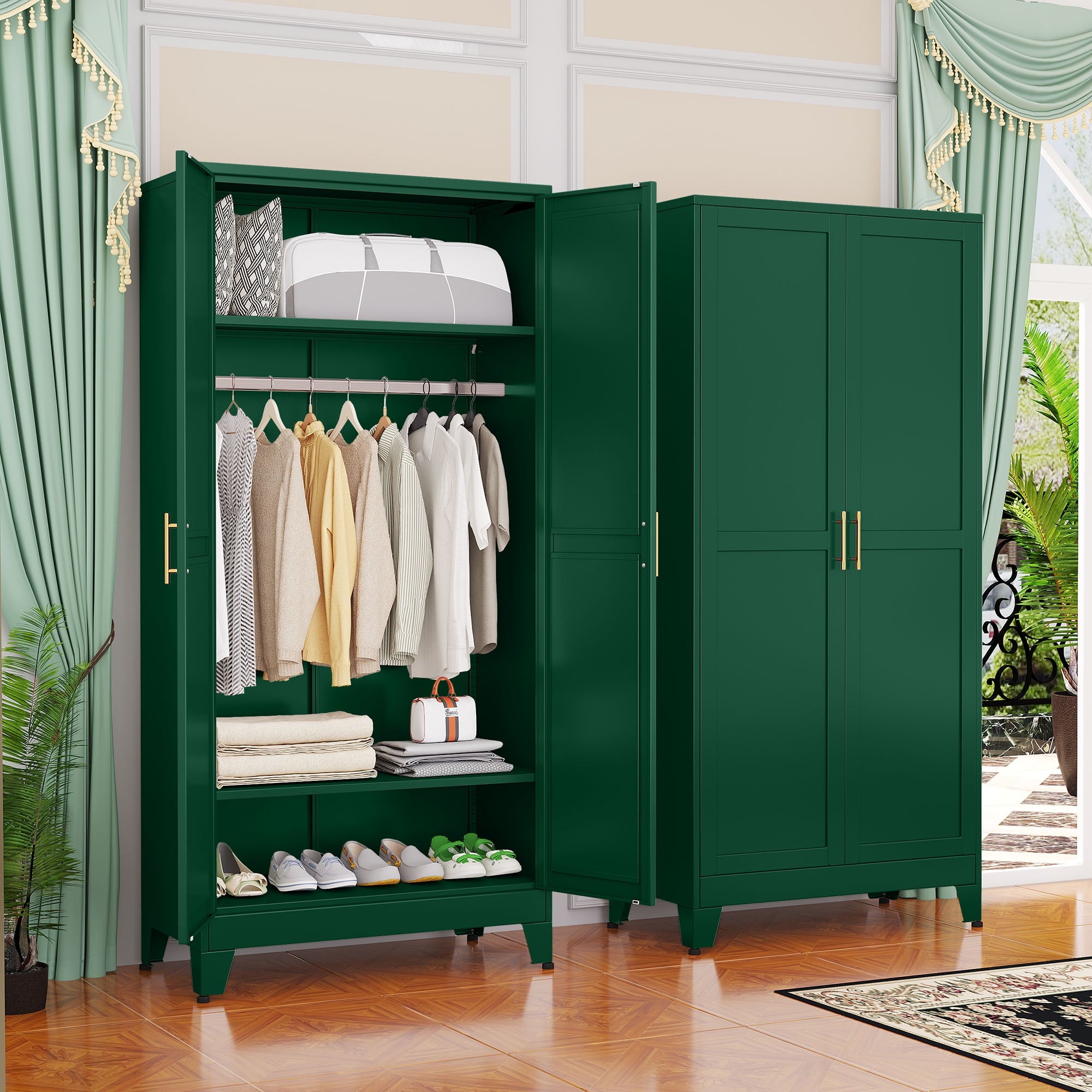 ERO 70.9H Steel Armoire and Wardrobe Storage Closet with Hanging Rod and Adjustable Shelves